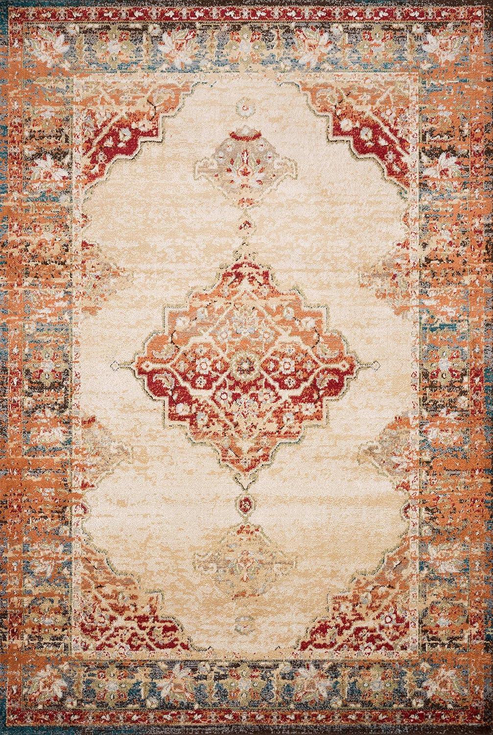 Loloi II Isadora Collection ISA-04 ANT. Ivory/Sunset, Transitional 4'-0" x 6'-0" Area Rug
