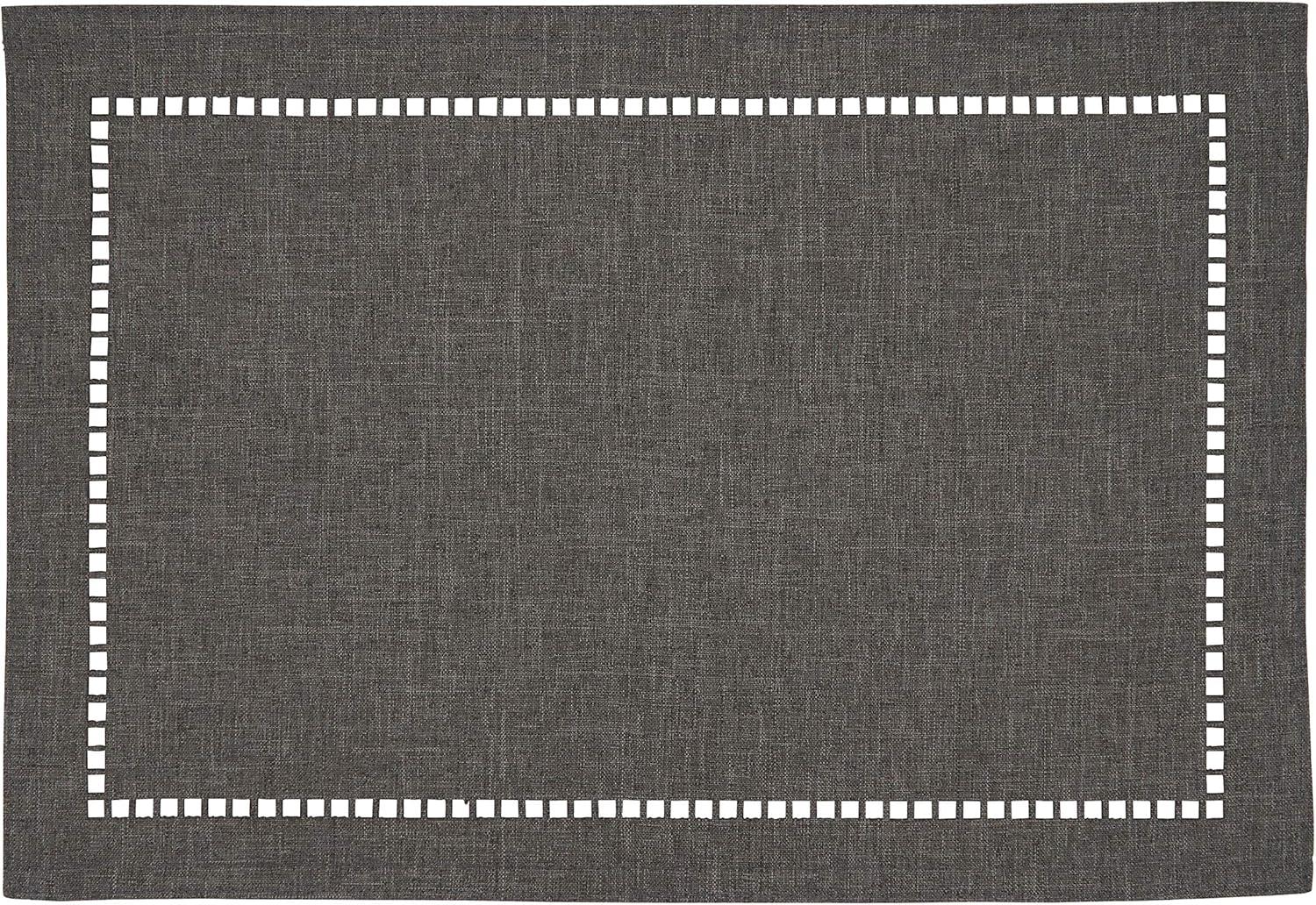 Charcoal Gray Laser-Cut Hemstitch Fabric Placemats Set of 4