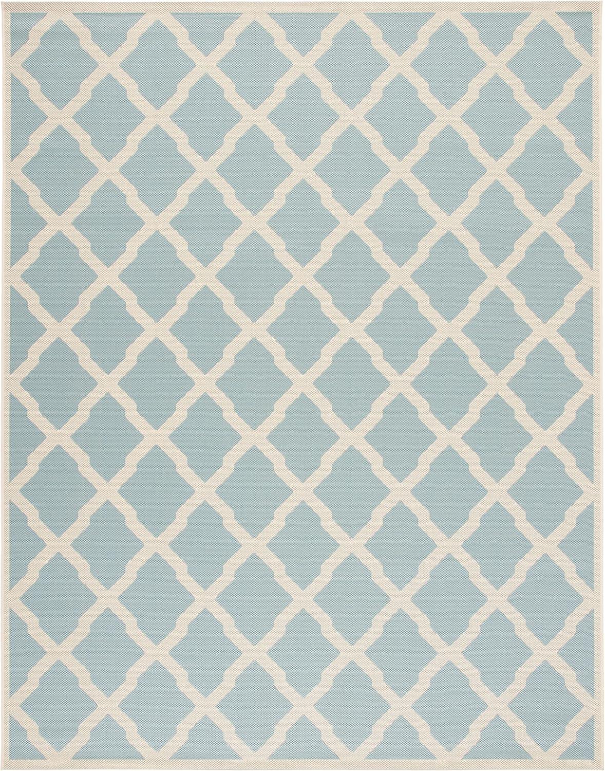 SAFAVIEH Beach House Loraine Trellis Indoor/Outdoor Area Rug Aqua/Cream, 5'3" x 7'6"