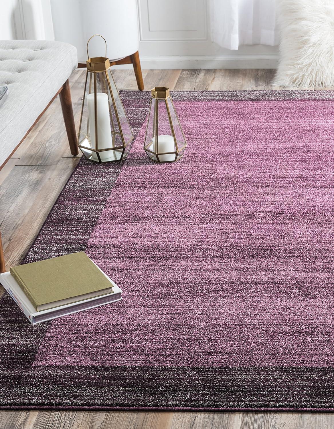 Violet and Gray Rectangular Tufted Synthetic Area Rug