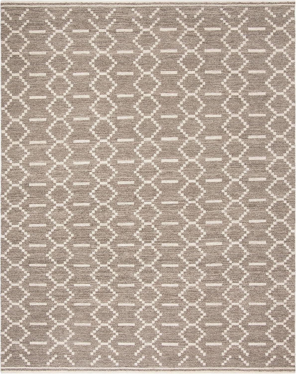 Grey and Ivory Handmade Wool Flat Weave Area Rug