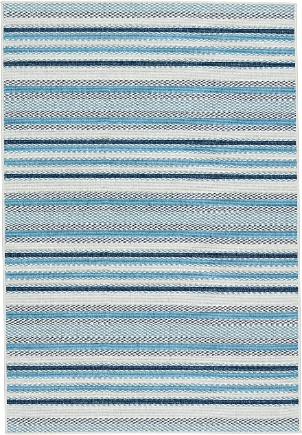 Coastal Stripe Blue and Cream 9' x 12' Synthetic Area Rug