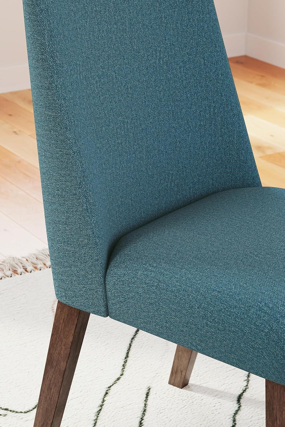Blue Upholstered Wood Side Chair with Brown Frame
