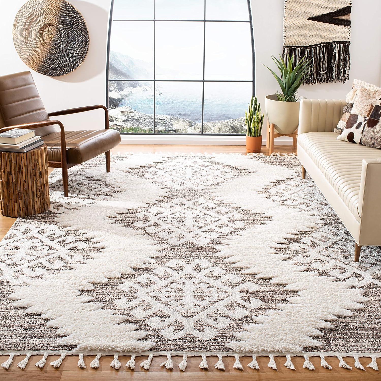 Ivory Diamond Braided 9' x 12' Handmade Shag Area Rug