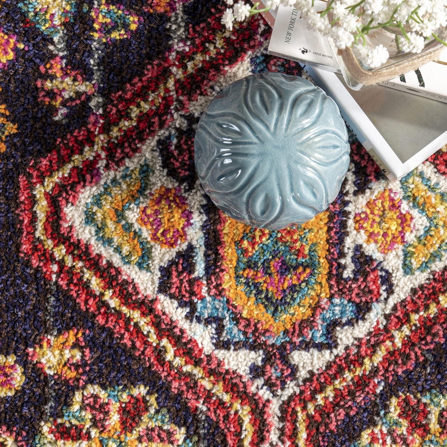 Erline Colorful Bohemian Black and Multicolor Runner Rug