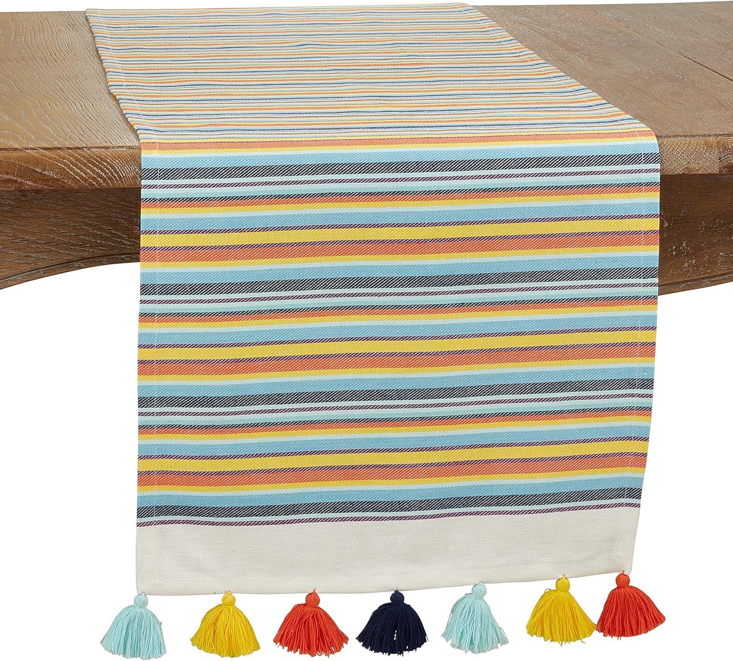 Colorful Cotton Fiesta Stripe Table Runner with Tassels