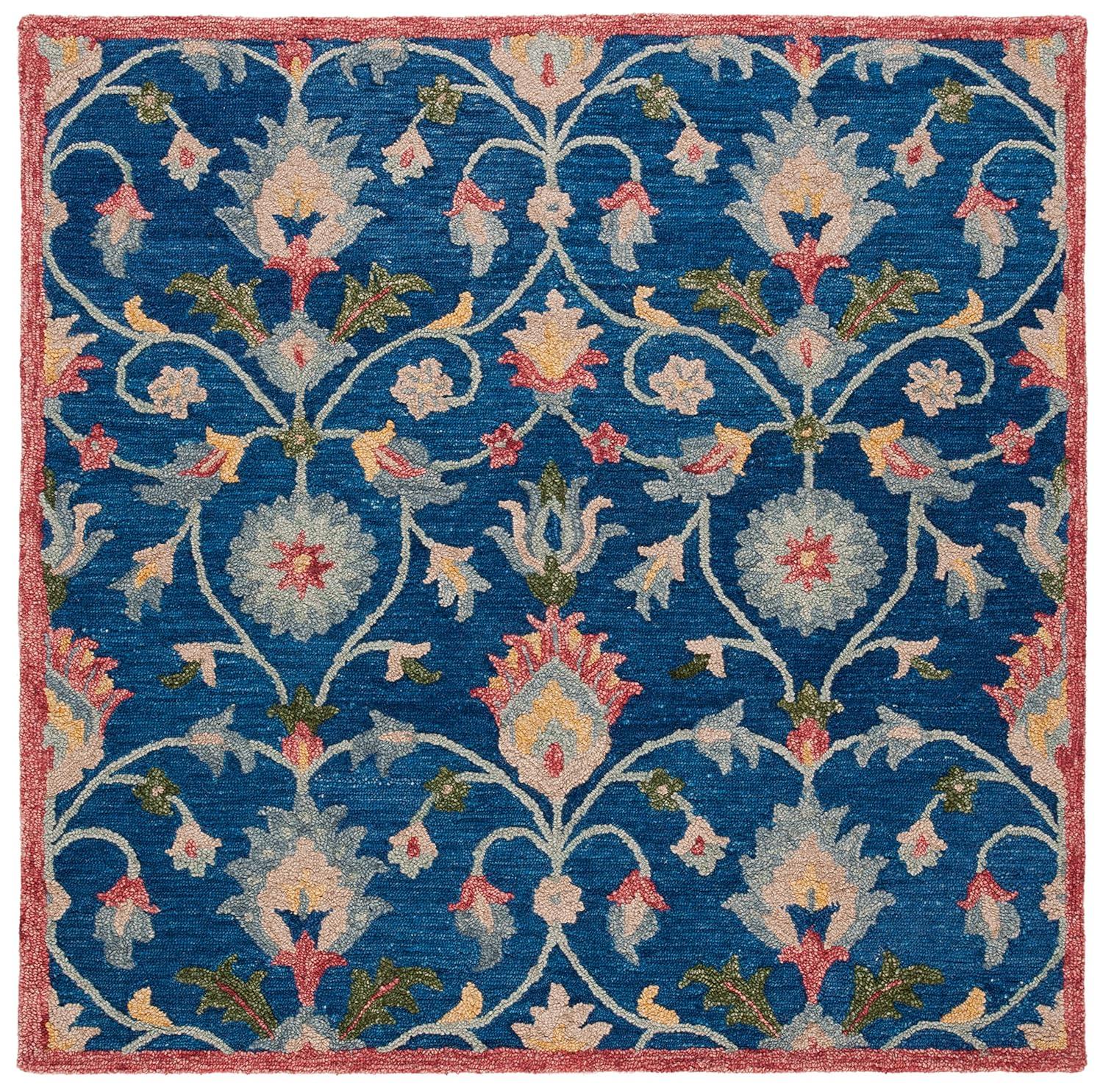 Blossom BLM562 Hand Tufted Area Rug - Blue/Rust - 6'x6' - Safavieh.