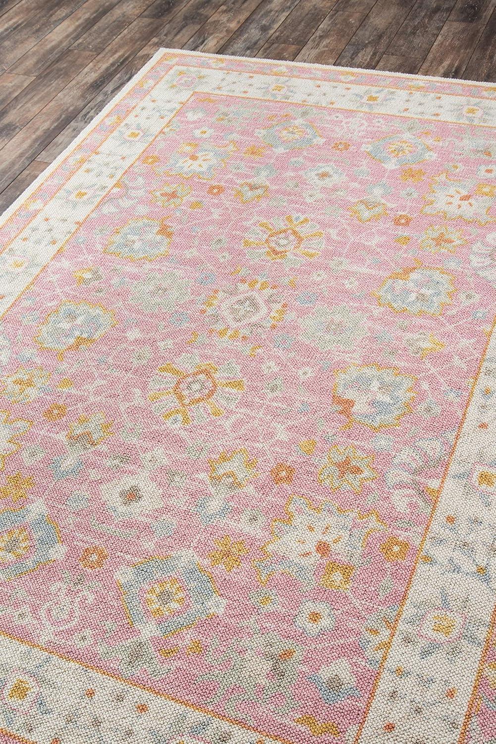6'6"x9' Anatolia Riylnn Area Rug Pink - Momeni: Wool & Nylon, Bohemian Floral, Low Pile, Machine Made, Indoor Use