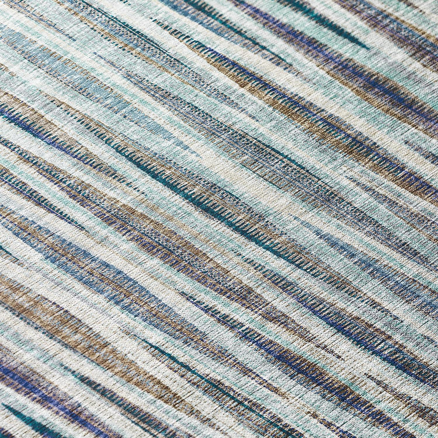 Addison Rugs Indoor/Outdoor Waverly Modern Stripes Washable Rug 8' x 10' - Ocean