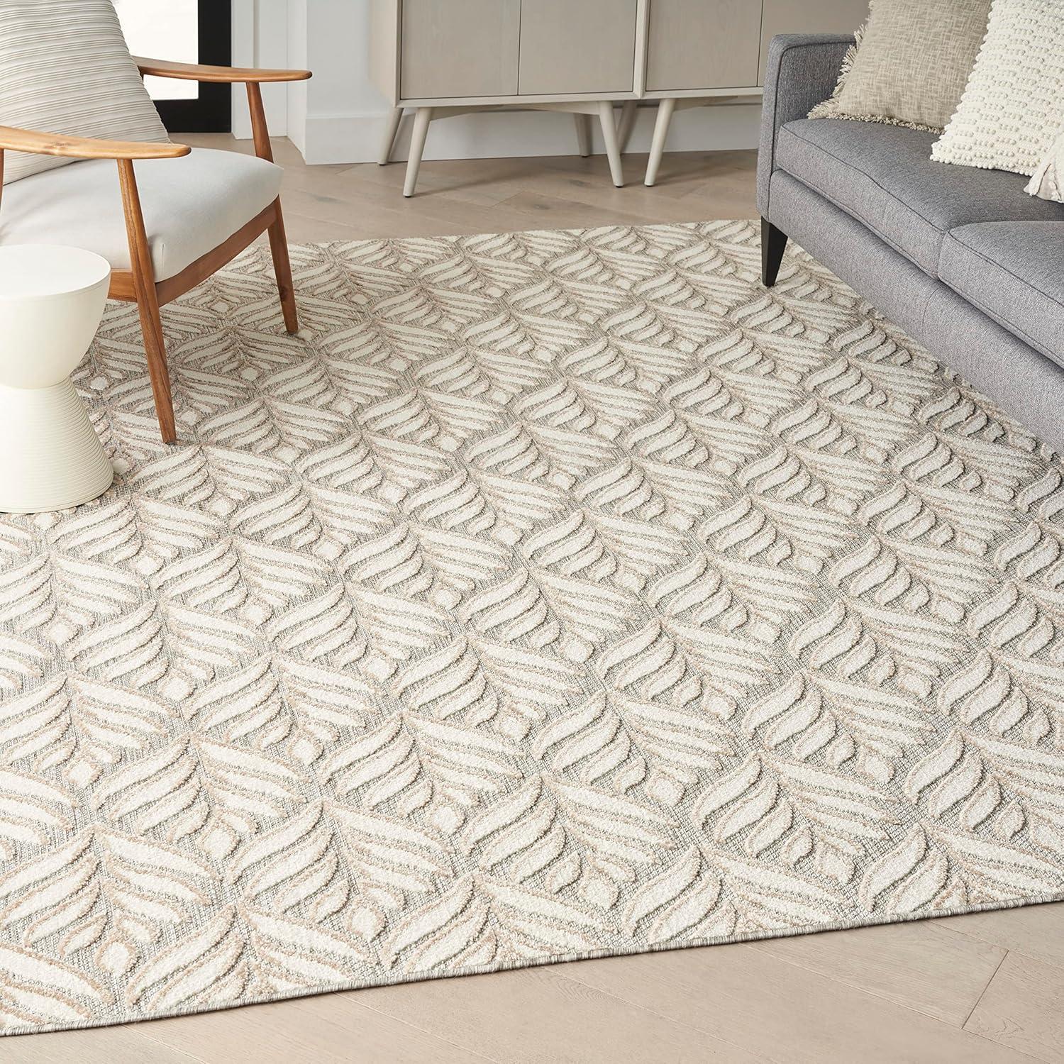 Nourison Aloha Tropical Palm Flatweave High-Low Indoor Outdoor Area Rug Ivory Grey 5'3" x 7'5"