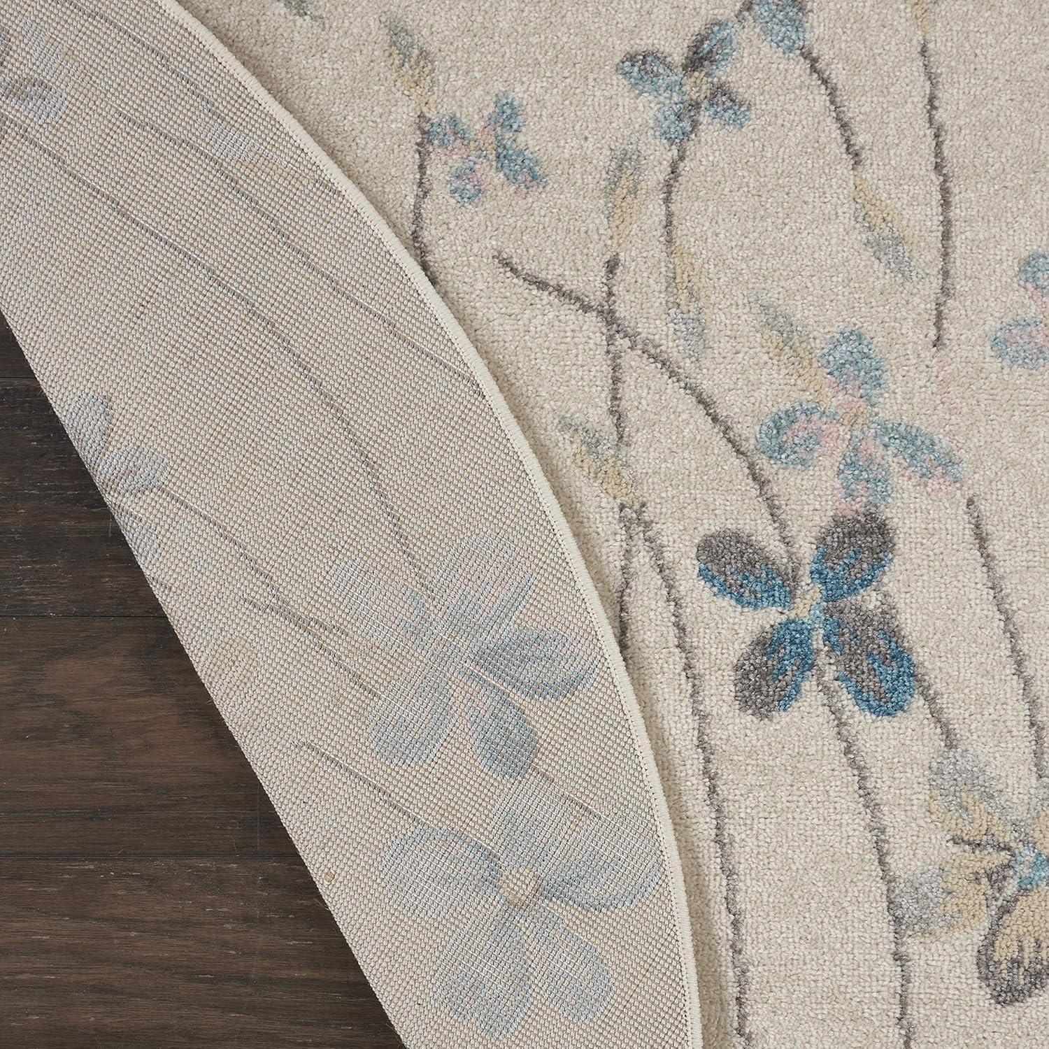 Nourison Tranquil Floral Ivory 5'3" x ROUND Area Rug, (5 Round)