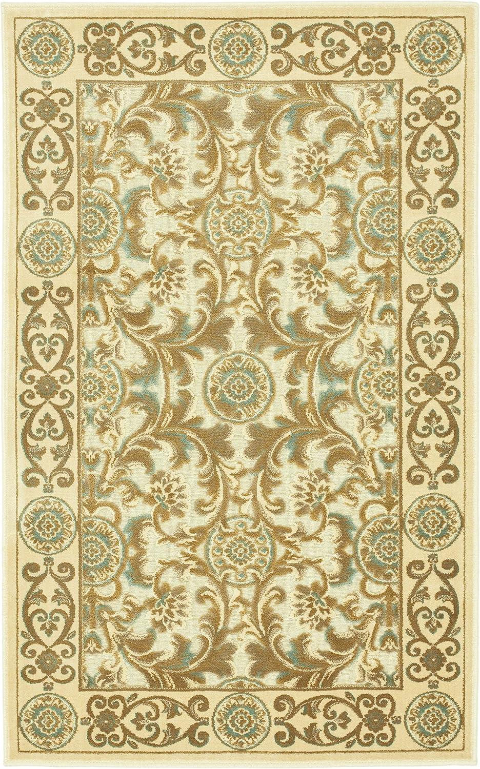 Ivory Floral Hand-Knotted Viscose Chenille Rug, 2'7" x 4'