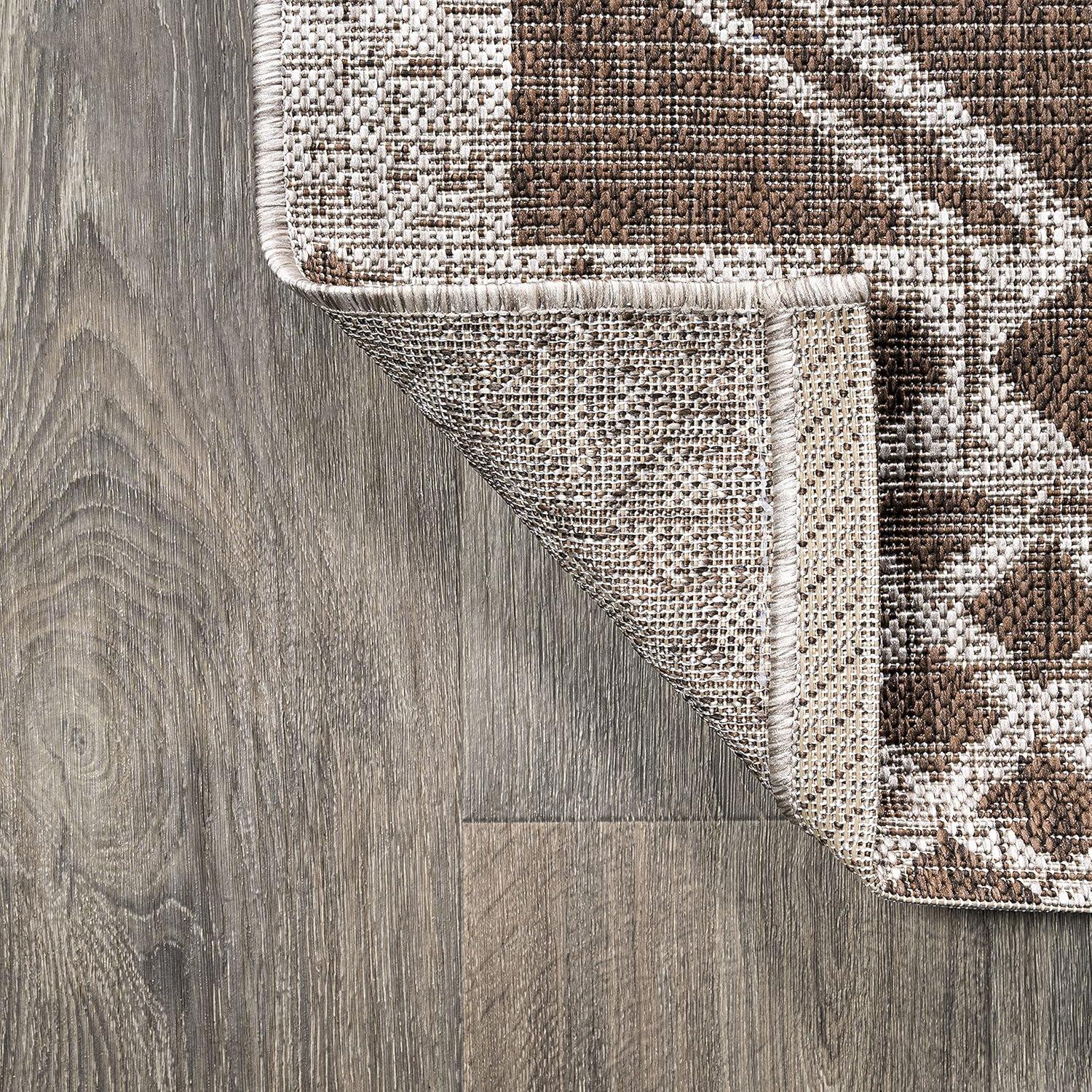 2'x10' Marokko Diamond Medallion Indoor/Outdoor Runner Rug, Brown/Beige - JONATHAN Y