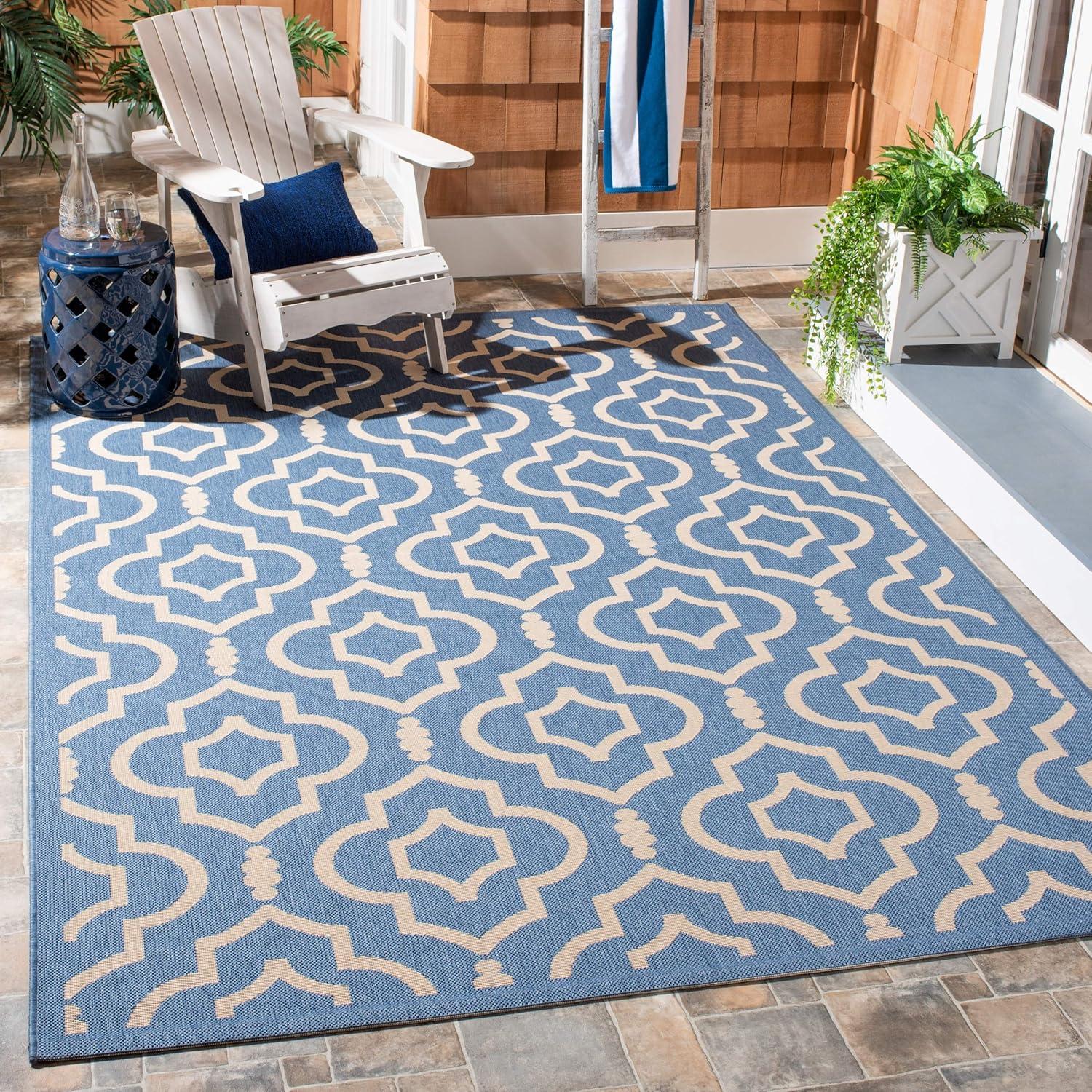 Courtyard CY6926 Power Loomed Indoor and Outdoor Area Rug - Blue/Beige - 9'x12' - Safavieh