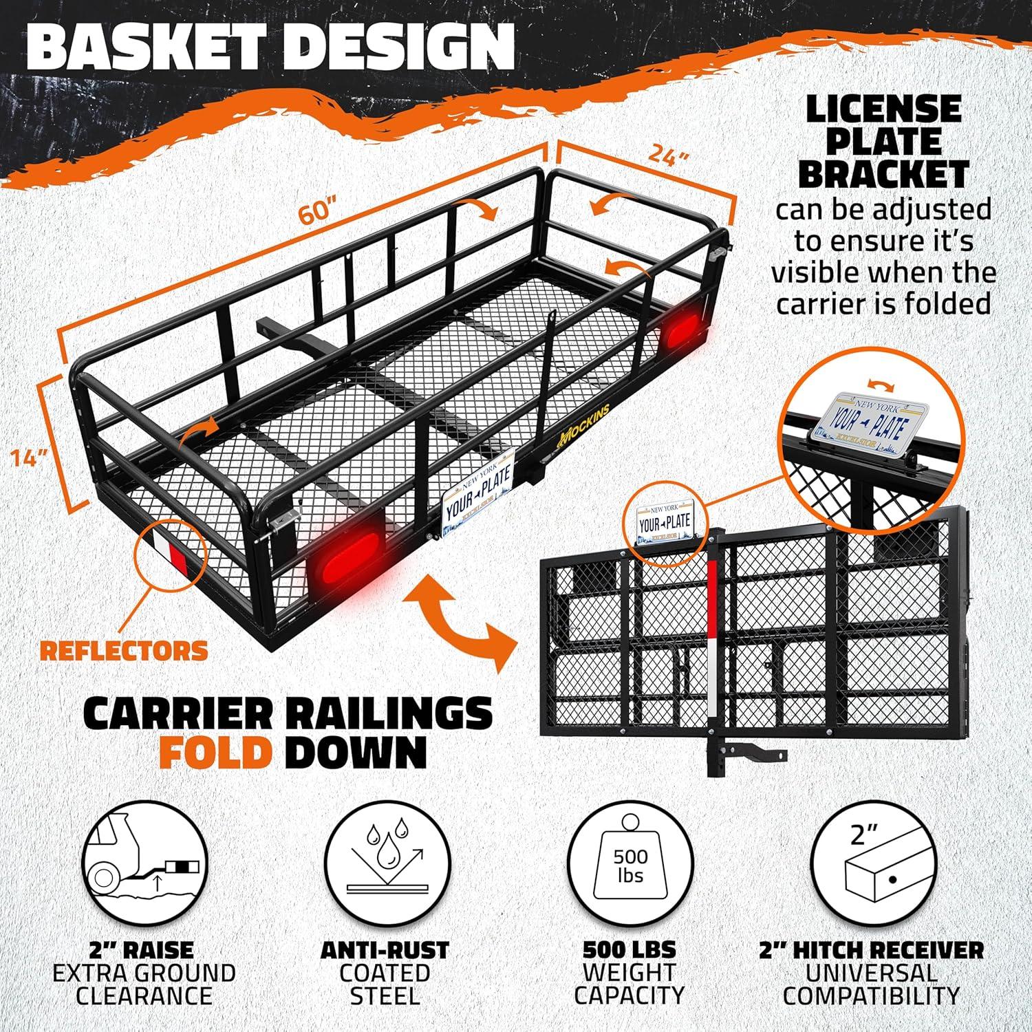 Mockins 60"x24"x14" High Rail Hitch Cargo Carrier with Yellow Bag