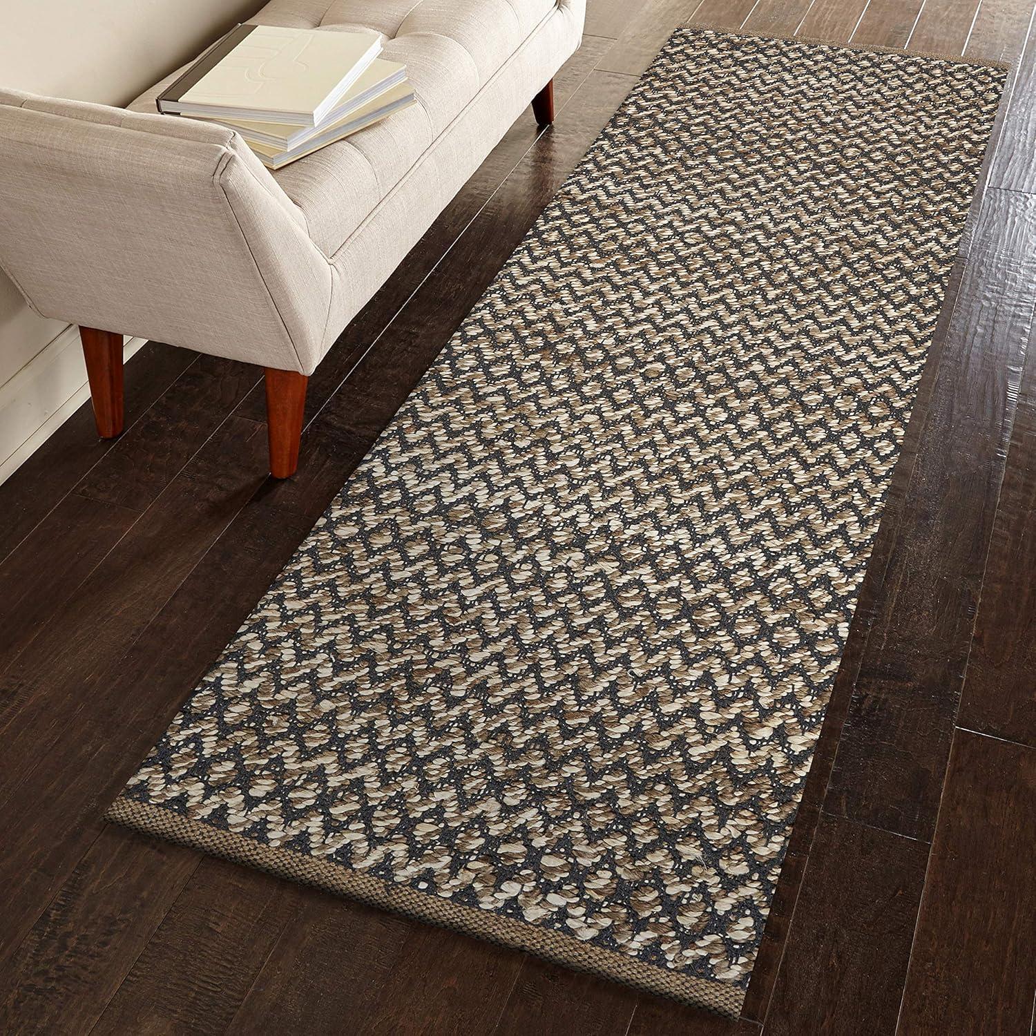 Gray and Beige Cotton Chevron Runner Rug, 2' x 5'8"