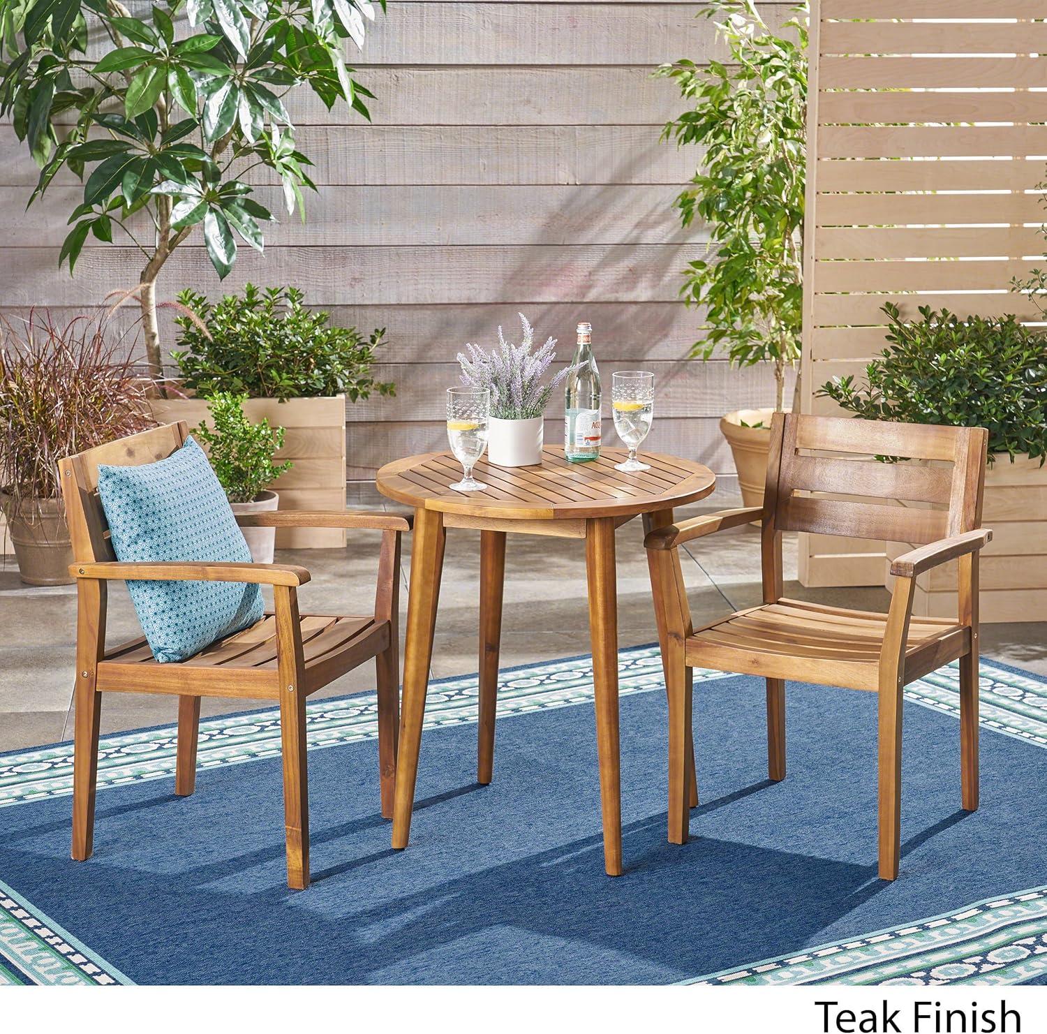 GDF Studio Cassell Outdoor 3 Piece Acacia Wood Bistro Set, Teak