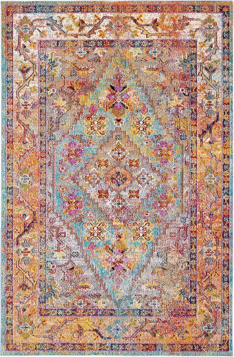 Crystal CRS507 Power Loomed Area Rug - Light Blue/Orange - 6'7"x9'2" - Safavieh.