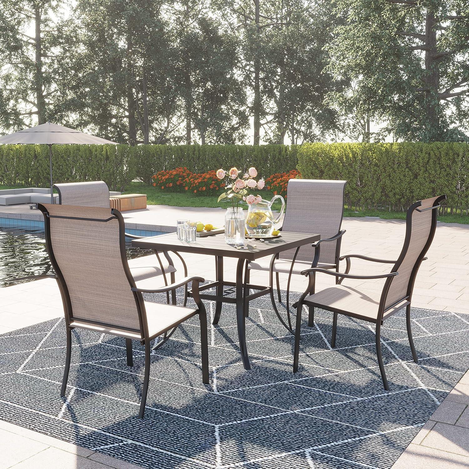 5 -Piece Gray Patio Dining Set Iron Square Table with 4 Gray Stationary Chairs
