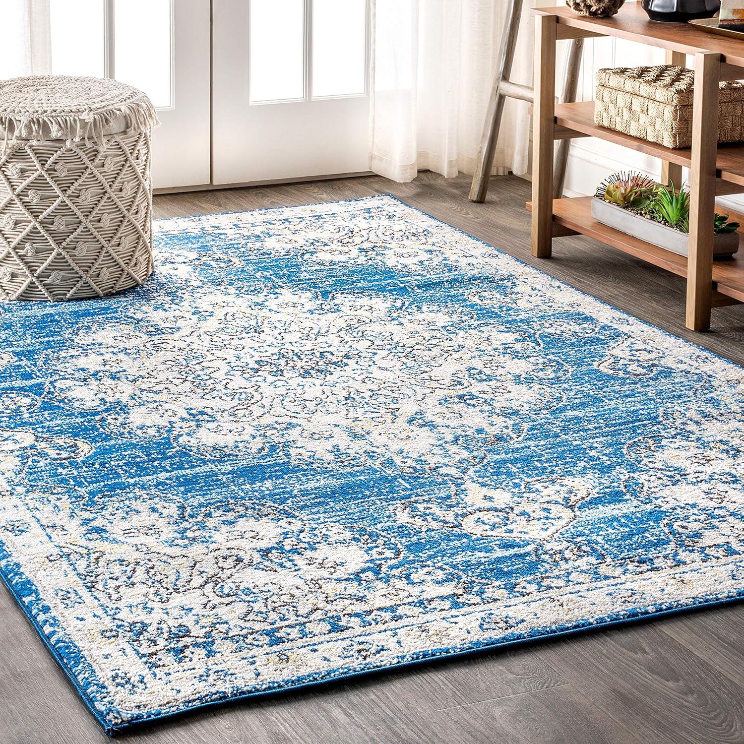 JONATHAN Y Bohemian FLAIR Boho Vintage Medallion Blue/Cream 4 ft. x 6 ft. Area Rug