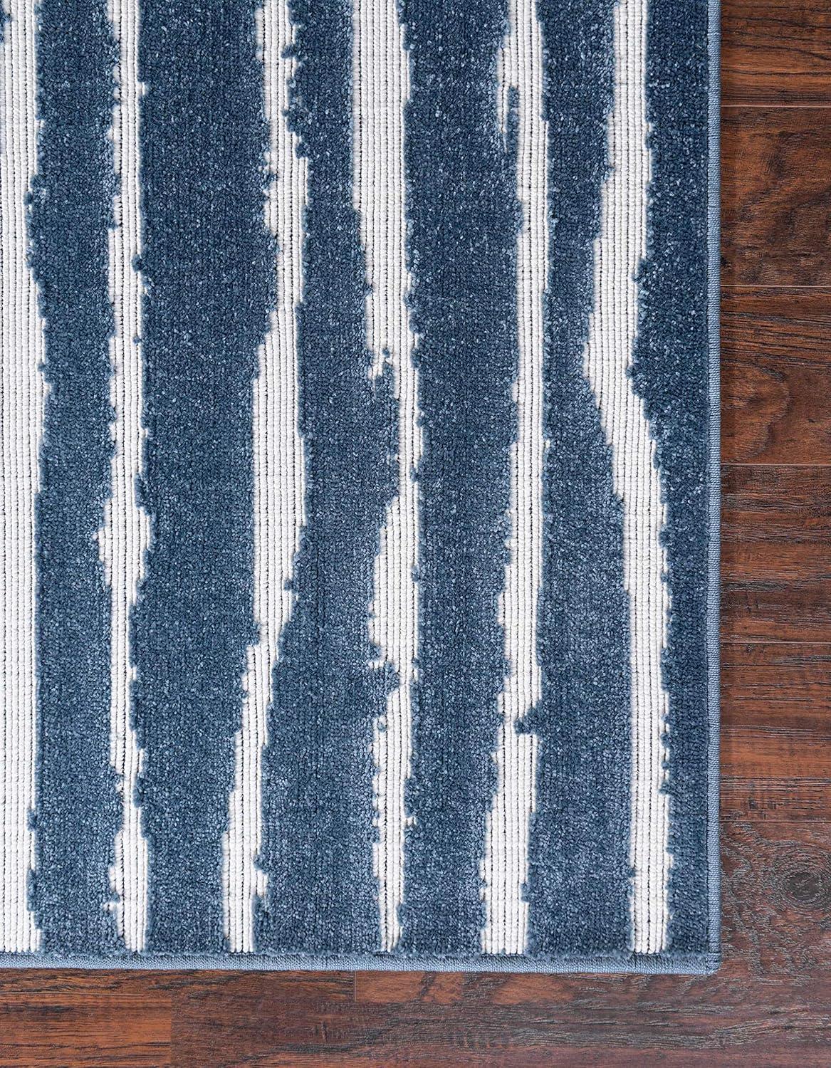 Coastal Breeze Blue Stripe Washable Outdoor Rug, 5' x 8'