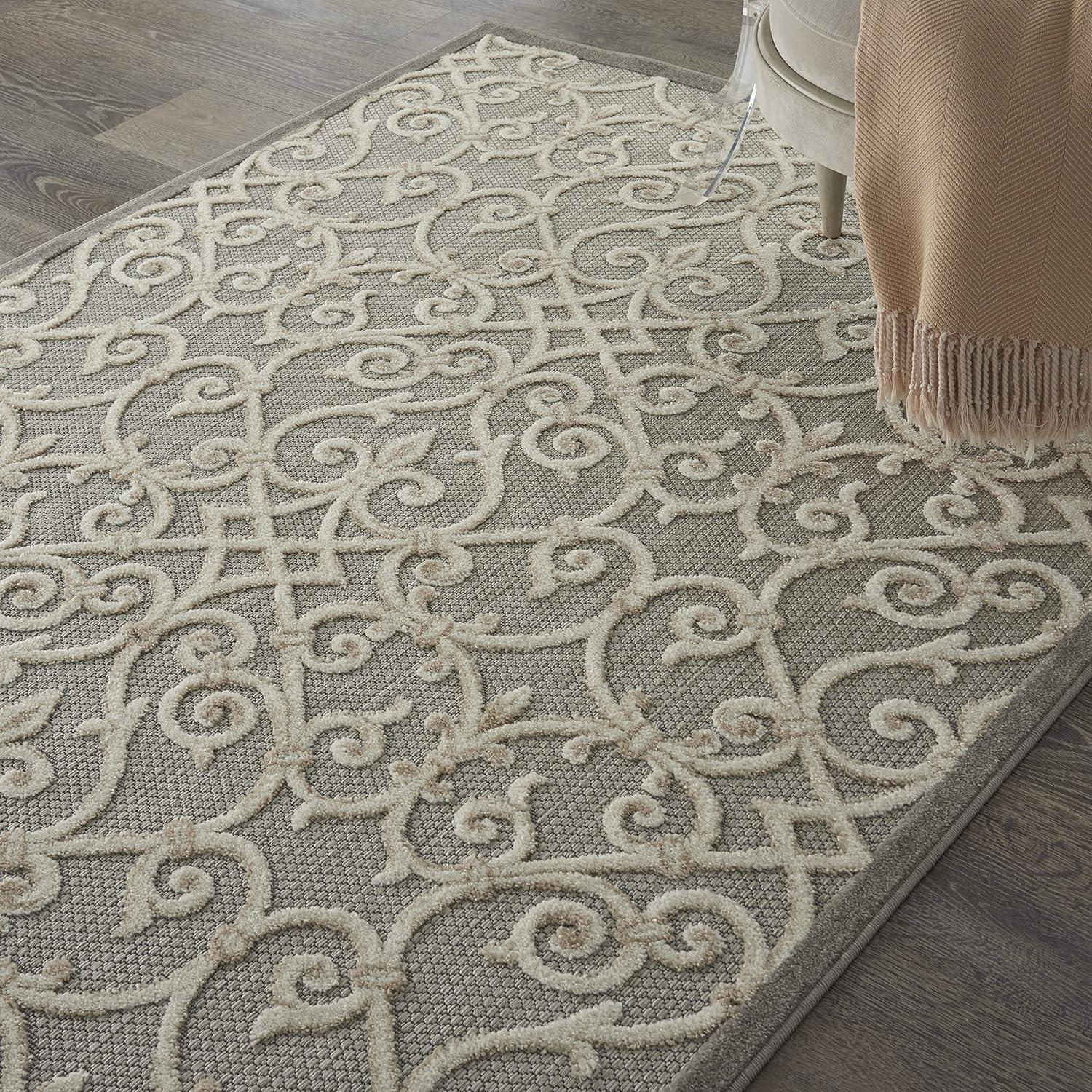 Nourison Aloha Contemporary Scroll Flatweave High-Low Indoor Outdoor Area Rug Natural 5'3" x 7'5"