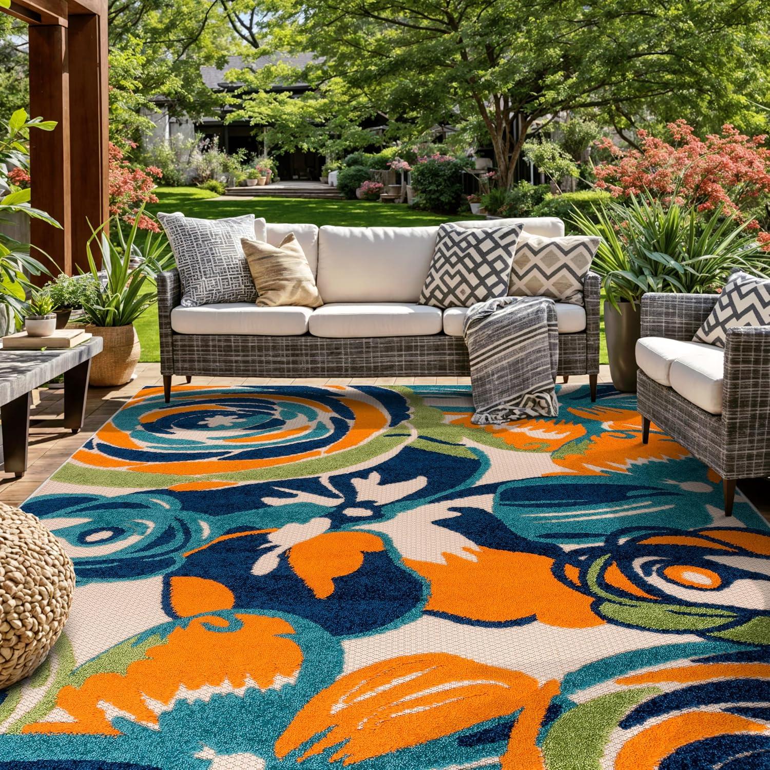 World Rug Gallery Modern Floral Indoor/Outdoor Area Rug - Multi 5' x 7'