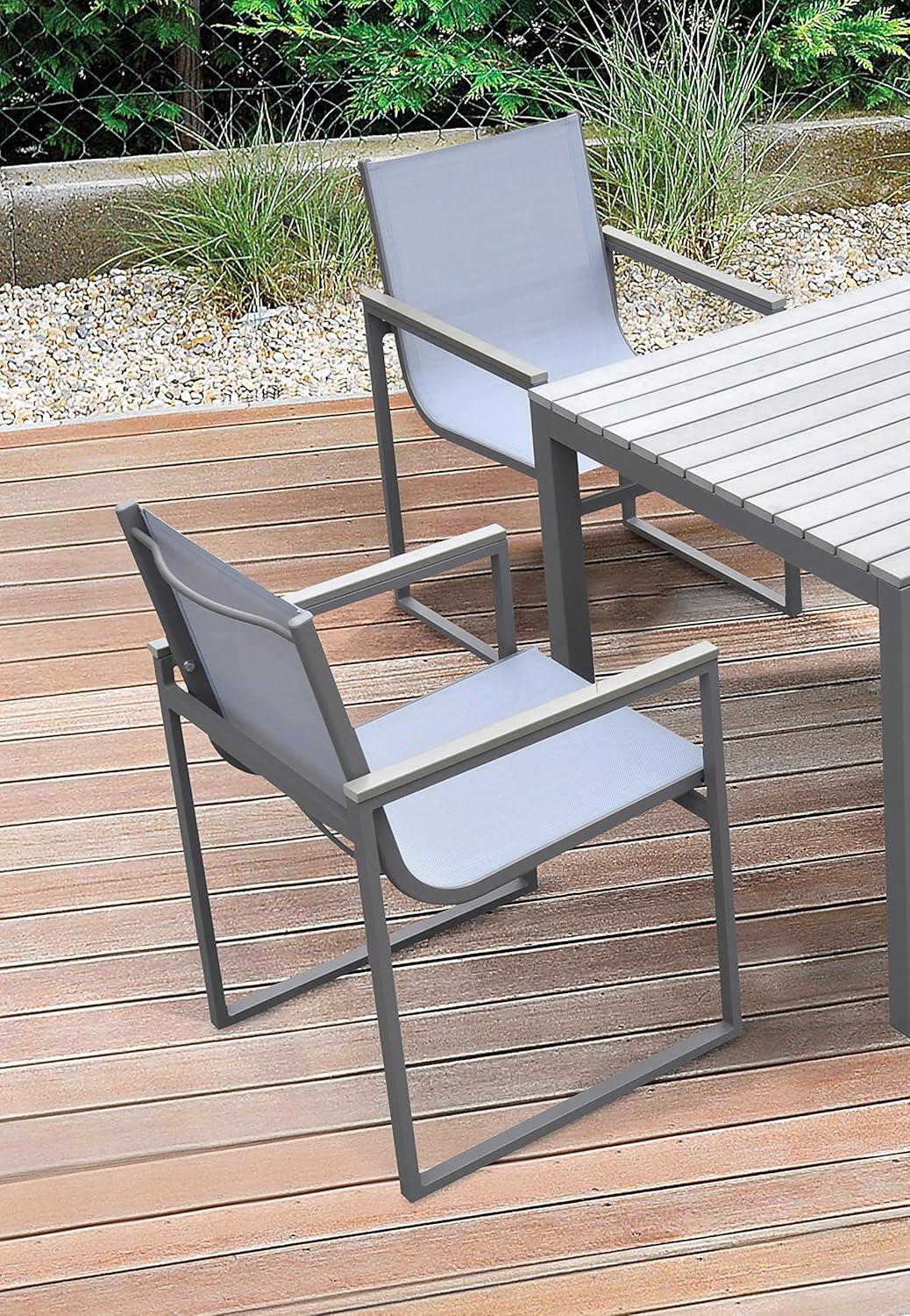 Armen Living Bistro Outdoor Patio Dining Chair in Grey Finish with Grey Sling - Set of 2