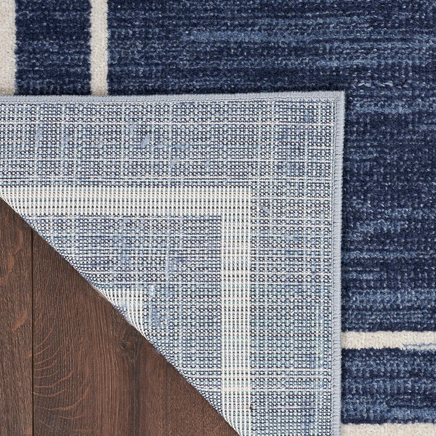 Nourison Essentials 9' x 12' Navy/Ivory Contemporary Bordered Indoor/Outdoor Area Rug