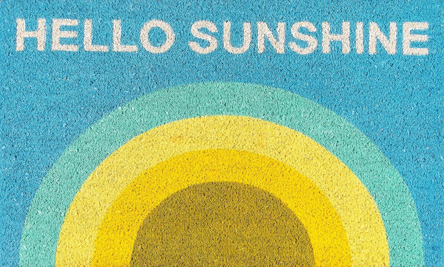 Retro Hello Sunshine 18" x 30" Blue Synthetic Welcome Mat