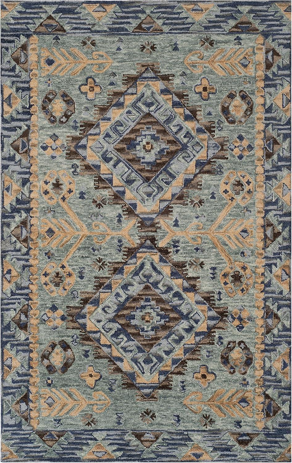 Boho Chic Blue & Beige Hand Tufted Wool Area Rug - 4' x 6'