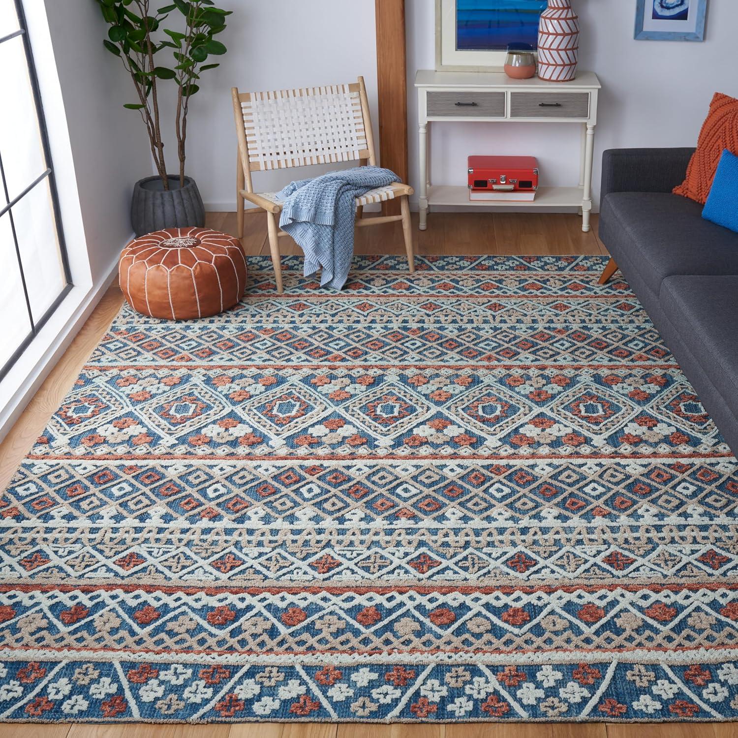 SAFAVIEH Aspen jordan Geometric Area Rug, Blue/Orange, 9' x 12'