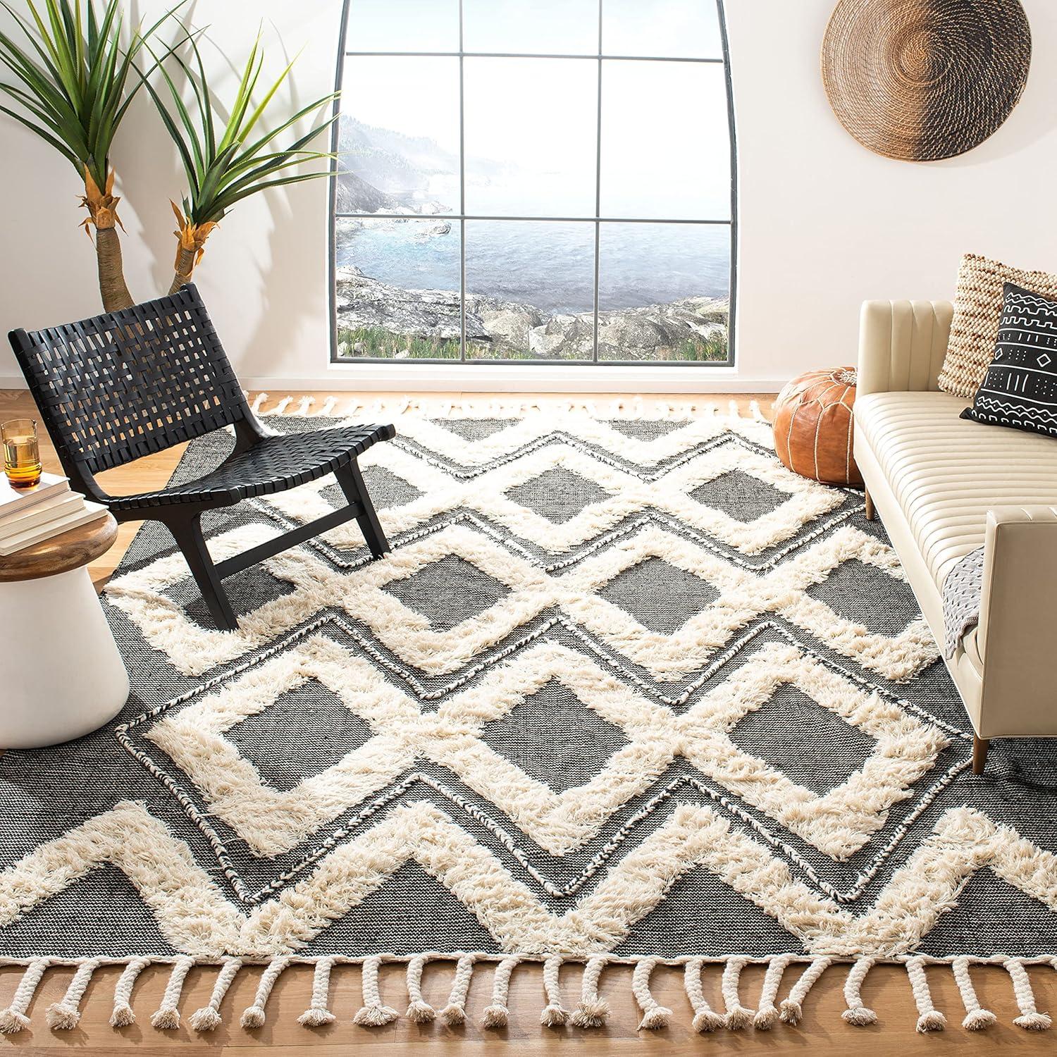 Kenya KNY903 Hand Knotted Area Rug - Black/Ivory - 8'9"x11'9" - Safavieh.