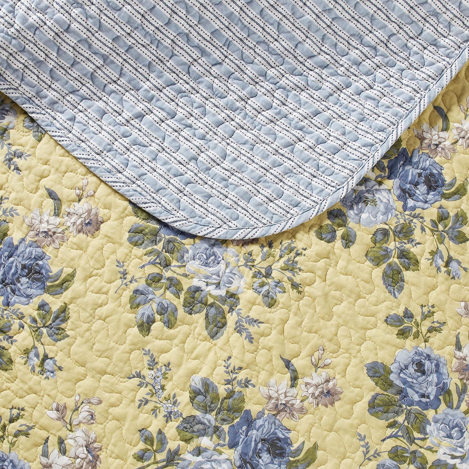 Linley Twin Blue and Yellow Cotton Reversible Quilt Set