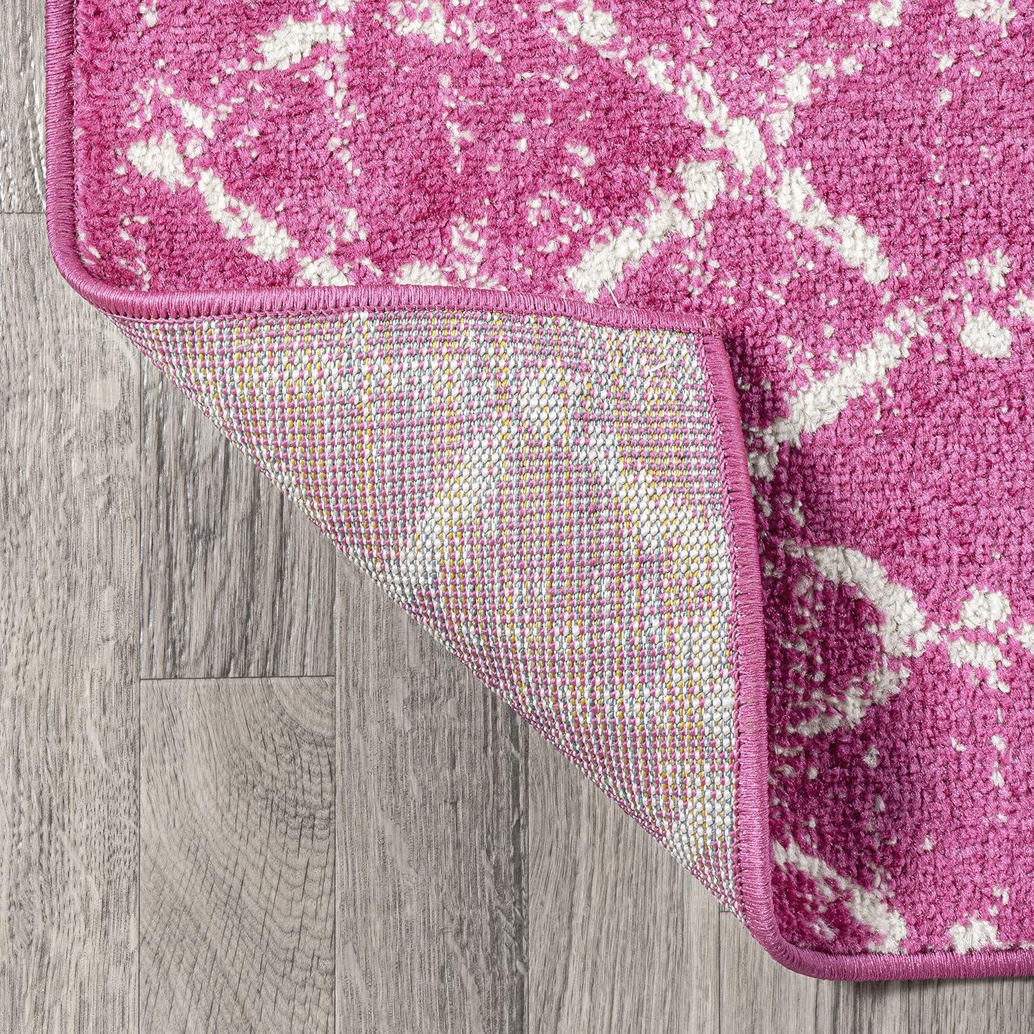 8' x 10' Moroccan HYPE Boho Vintage Diamond Area Rug, Fuchsia/Ivory - JONATHAN Y