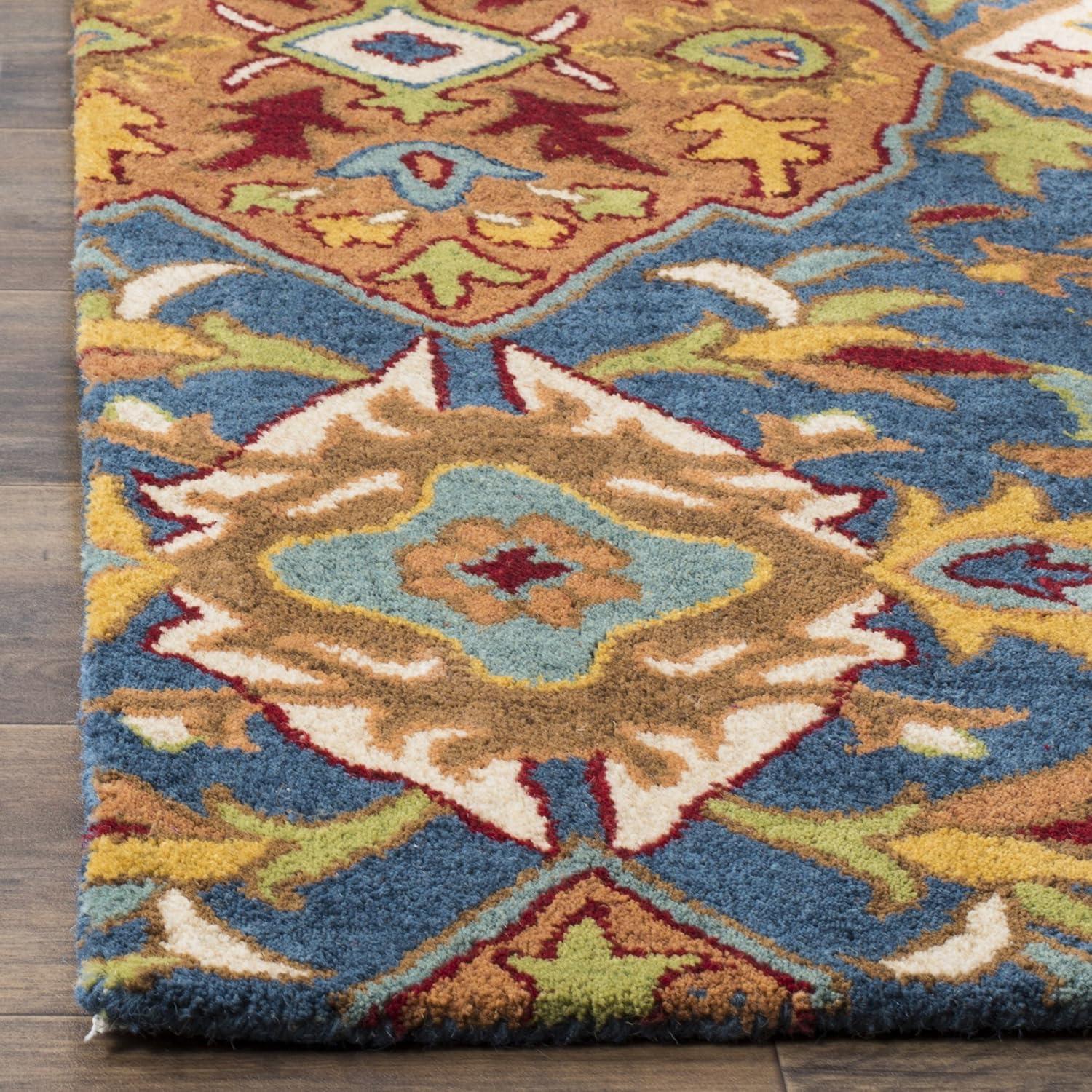 SAFAVIEH Heritage Reanna Geometric Floral Wool Area Rug, Camel/Blue, 2' x 3'