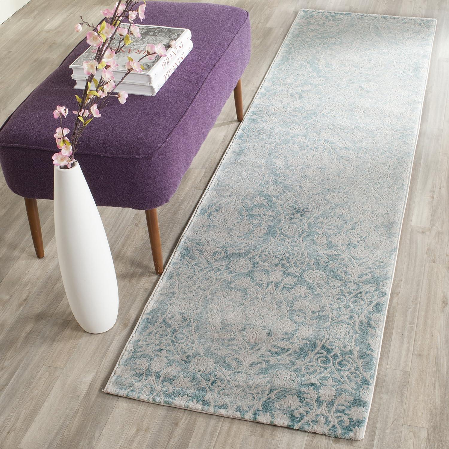SAFAVIEH Passion Madrid Faded Damask Area Rug, Turquoise/Ivory, 8' x 11'