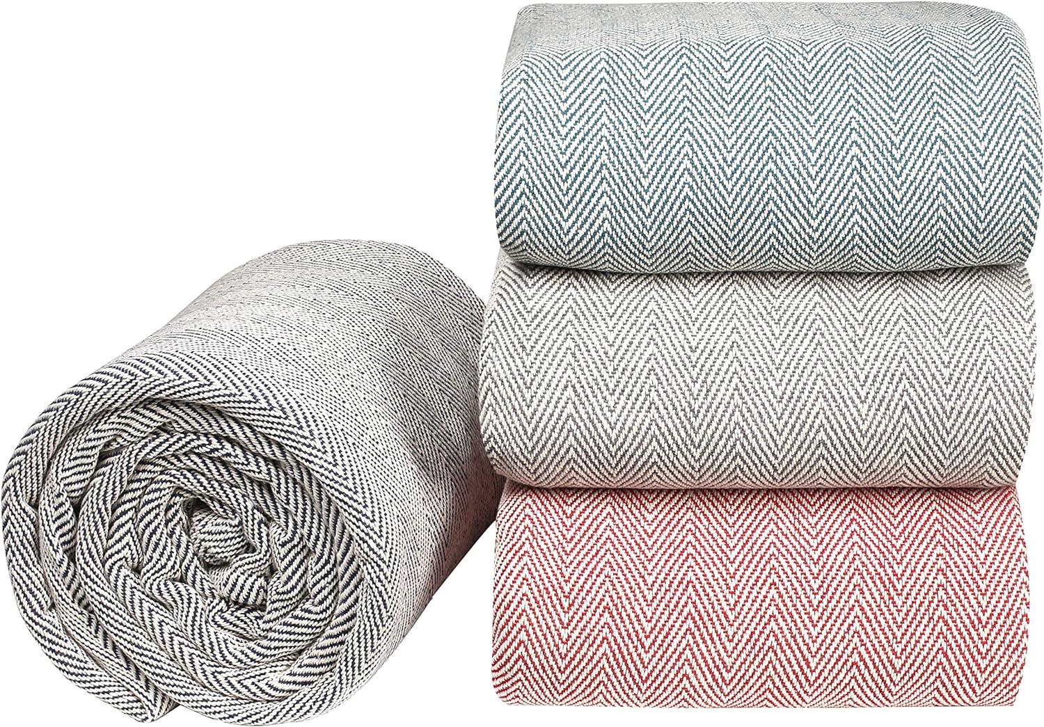 GLAMBURG 100% Soft and Breathable Cotton Thermal Blanket Queen Charcoal - Perfect for Layering Any Bed for All Season