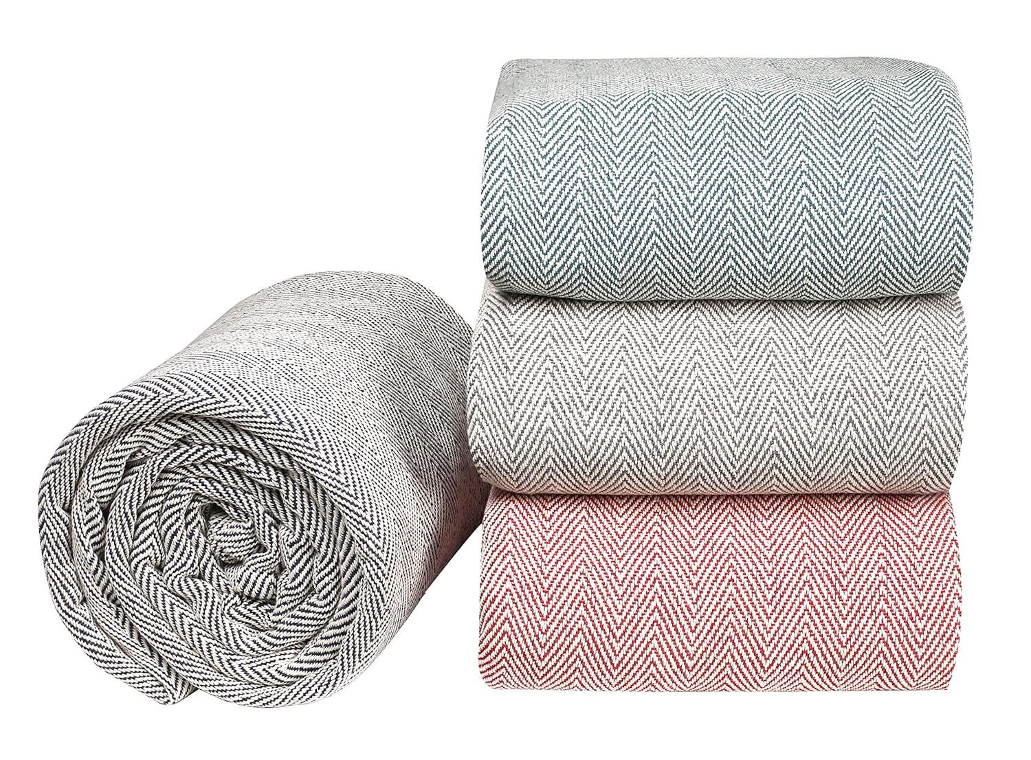 GLAMBURG 100% Soft and Breathable Cotton Thermal Blanket Queen Charcoal - Perfect for Layering Any Bed for All Season
