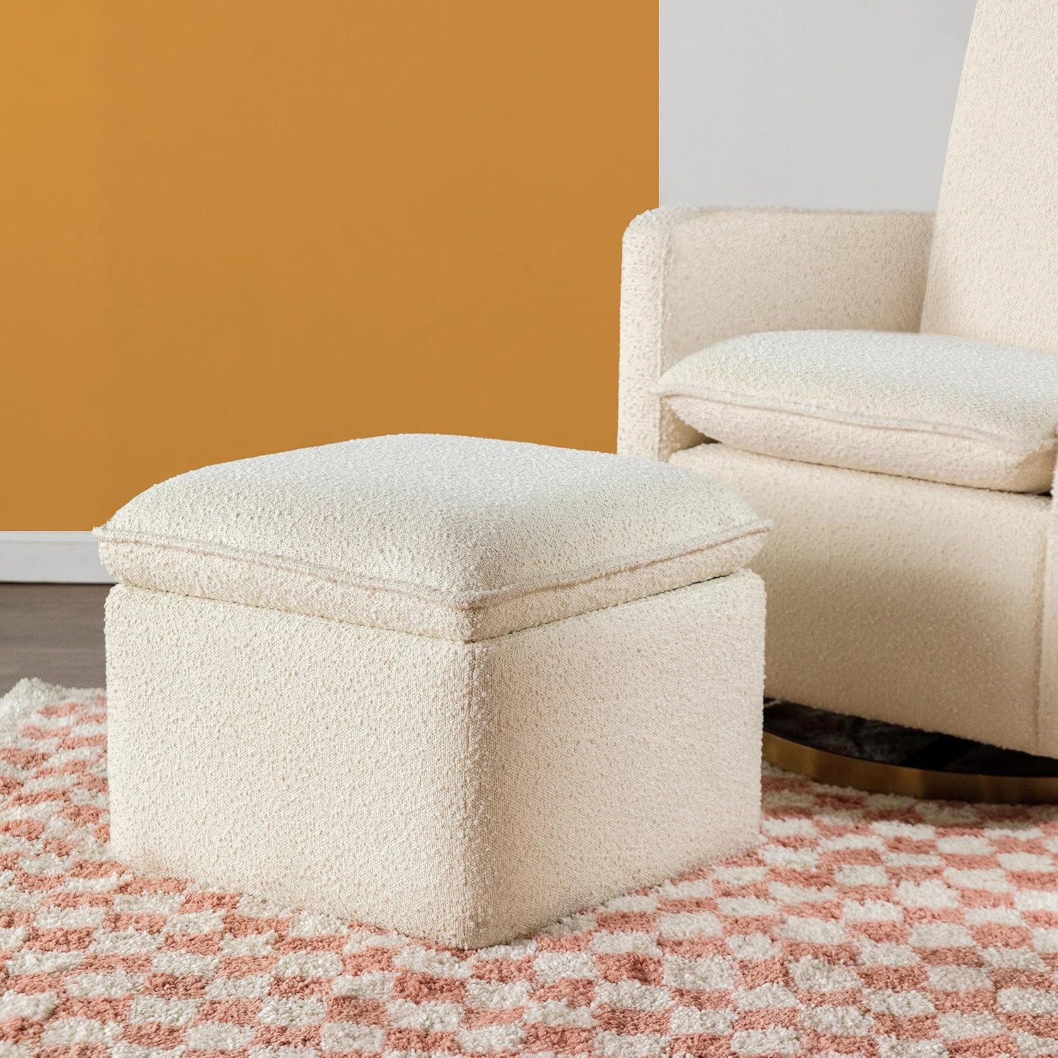 Cali Square Cream Boucle Storage Ottoman with FSC Certified Wood