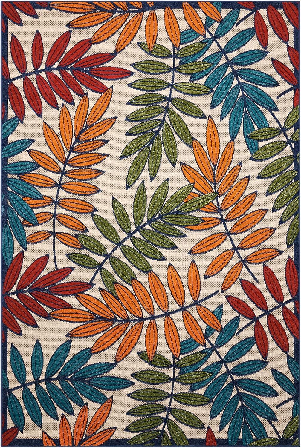 Nourison Aloha Floral Leaf Flatweave High-Low Indoor Outdoor Area Rug Multicolor 5'3" x 7'5"