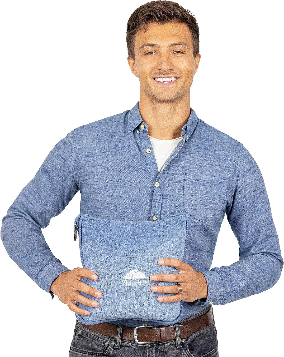 Grayish Blue Micro Plush Packable Travel Blanket Pillow