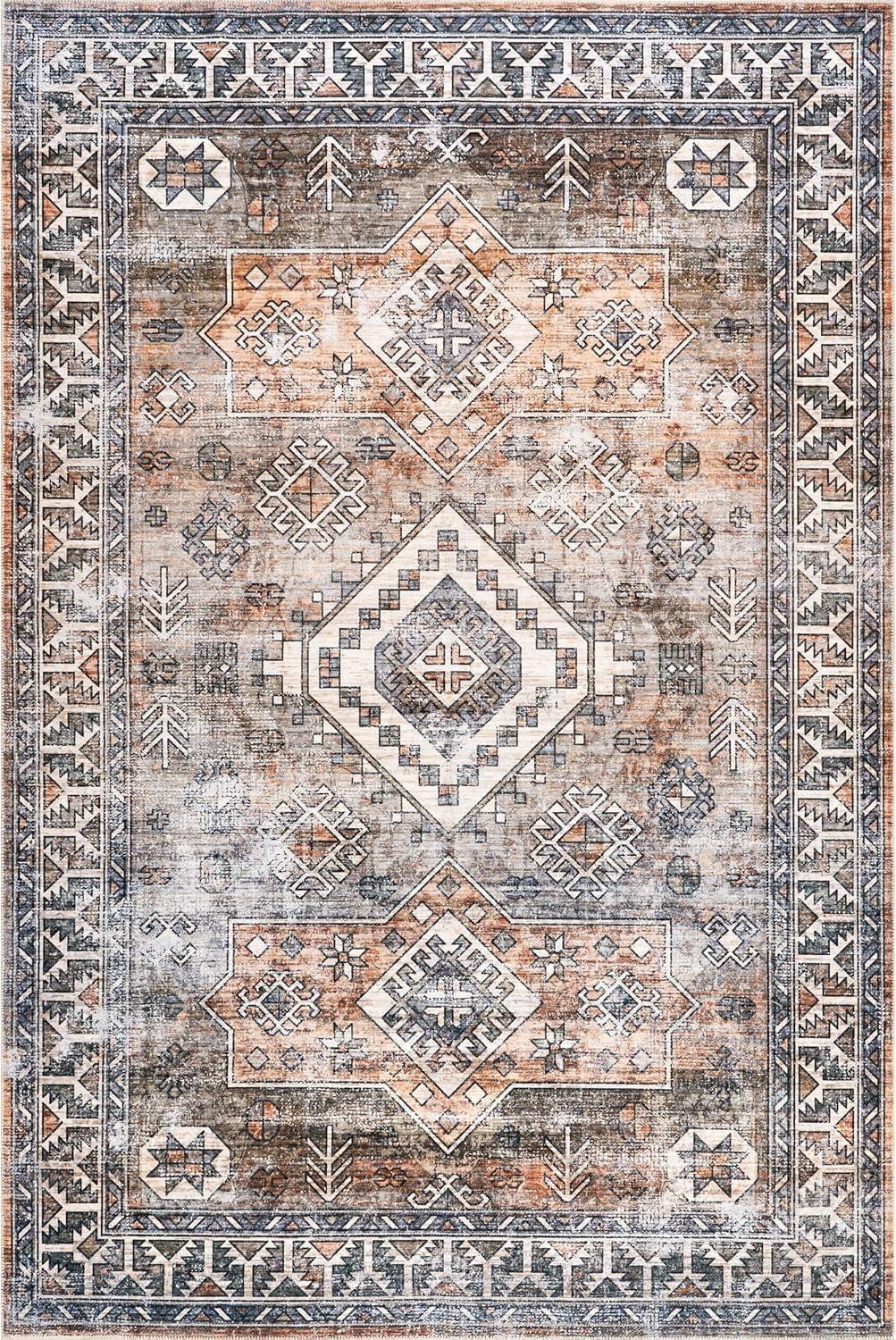 Nuloom 5x8 Machine Washable Rain Haven Vintage Medallion Indoor Area Rug, Rust Non-Slip Backing, Stain Resistant, BedroomLiving Room, Kitchen