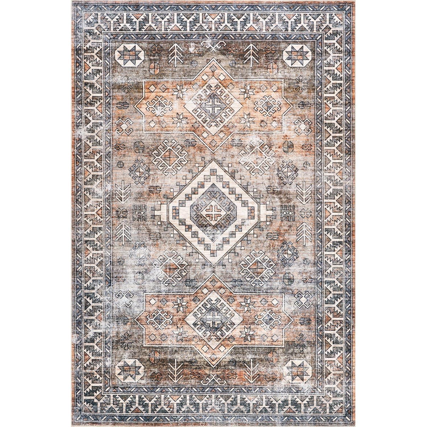 Nuloom 8x10 Machine Washable Rain Haven Vintage Medallion Indoor Area Rug, Rust Non-Slip Backing, Stain Resistant, BedroomLiving Room, Kitchen