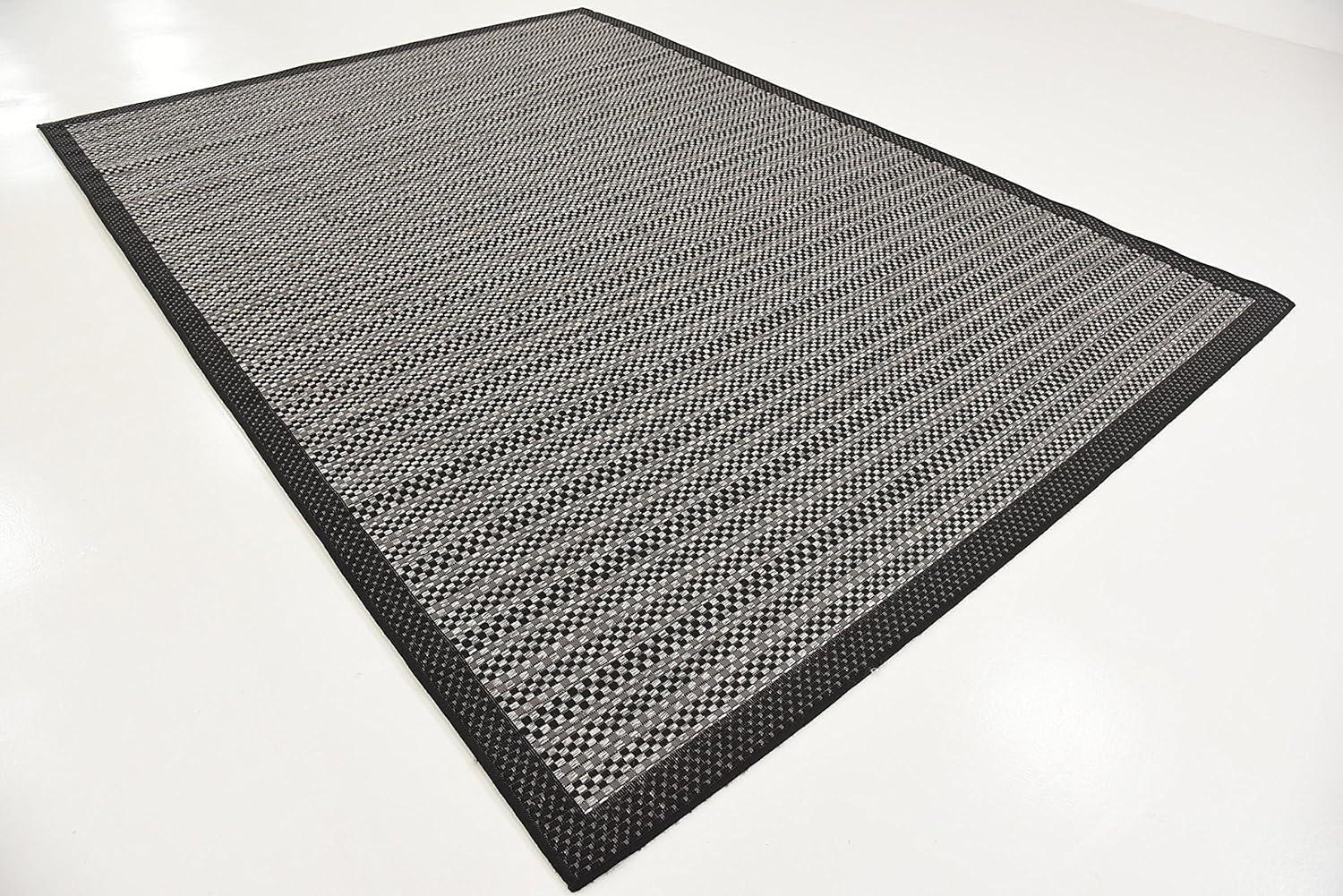 Gray and Black Striped Synthetic Outdoor Area Rug