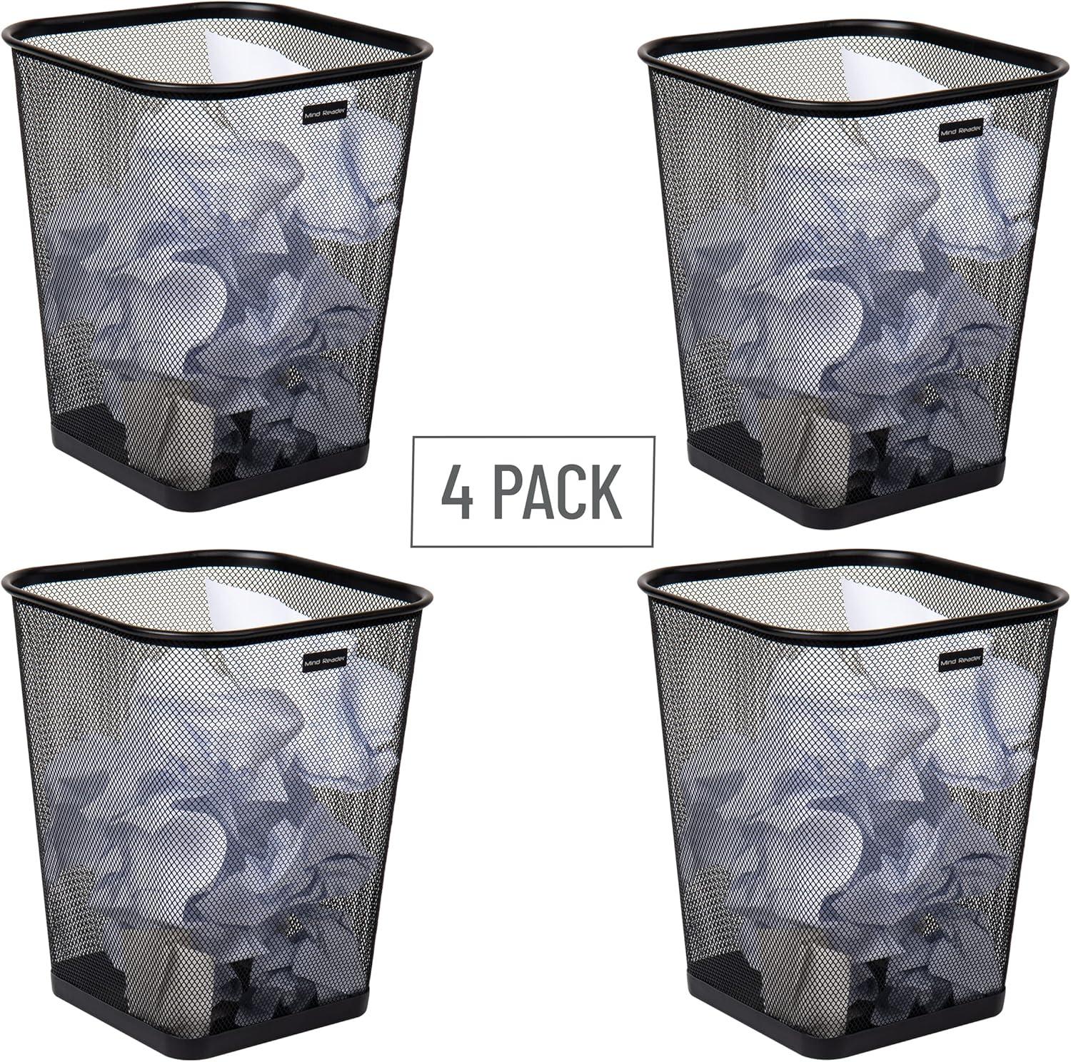 Network Collection Mind Reader Waste Paper Basket, Square, Metal, 9.75"L x 9.75"W x 12.25"H, 4 Pack