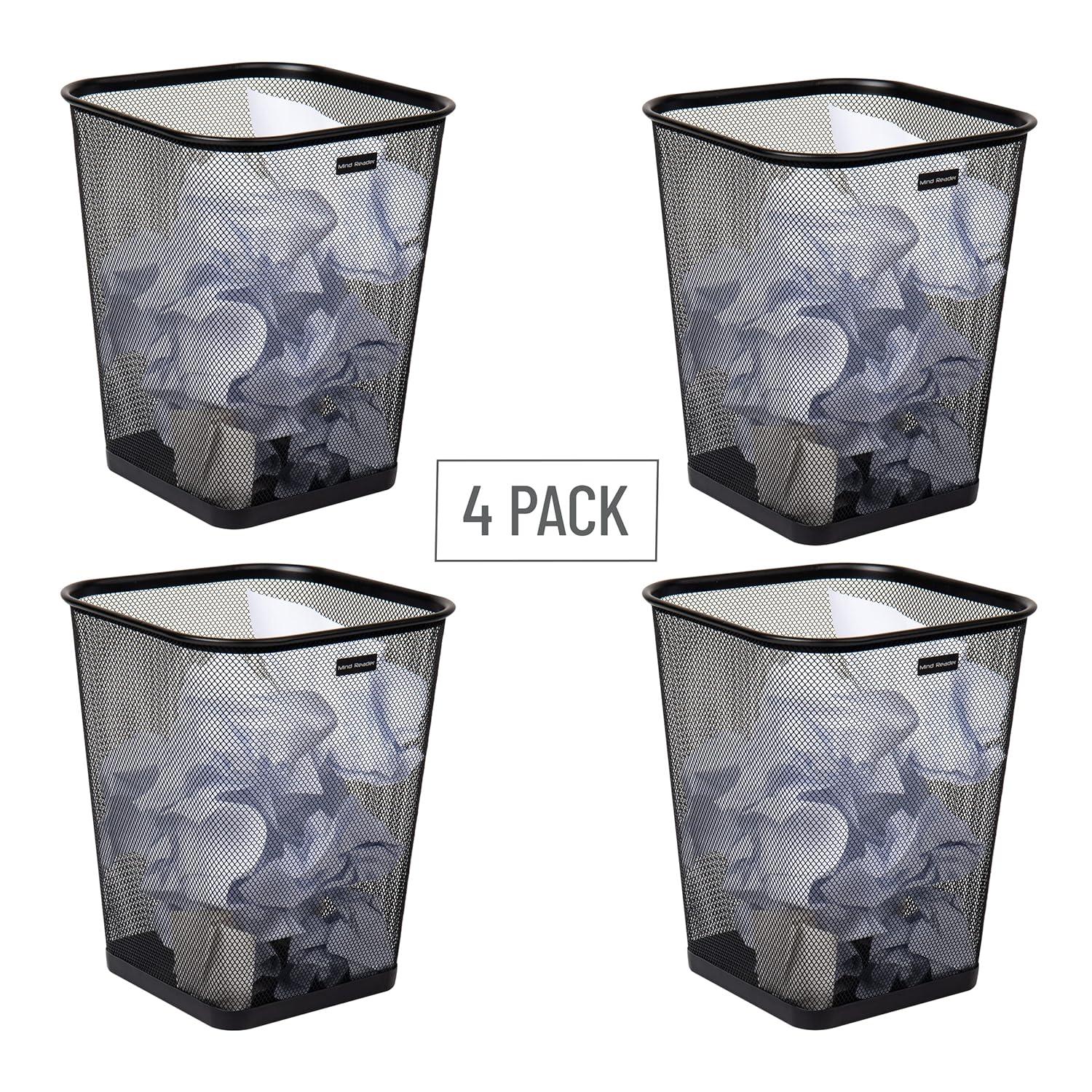 Mind Reader Mind Reader Waste Paper Basket, Square, Metal, 9.75"L x 9.75"W x 12.25"H, 4 Pack