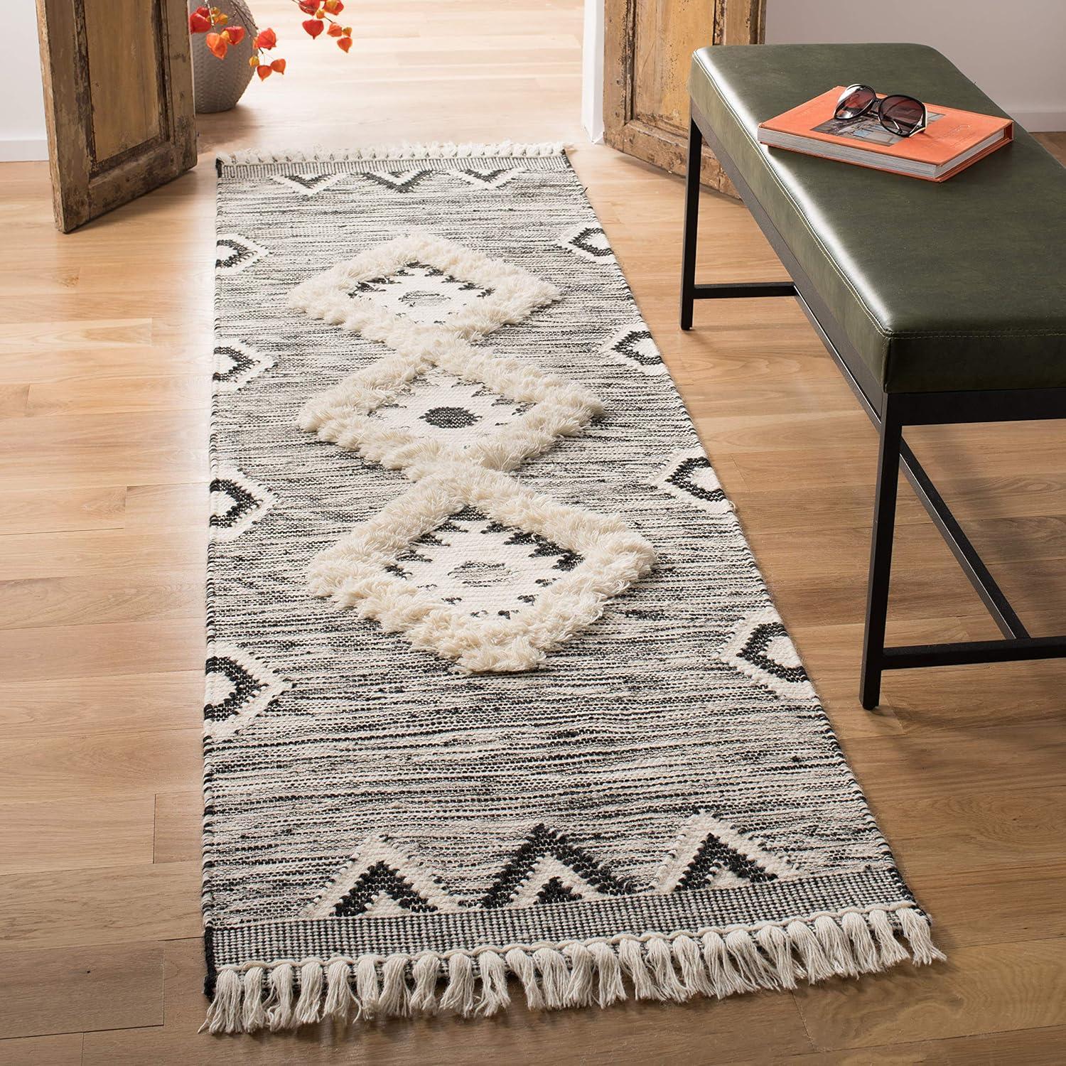 Kenya Tribal Black Wool 27" Hand-Knotted Decorative Runner