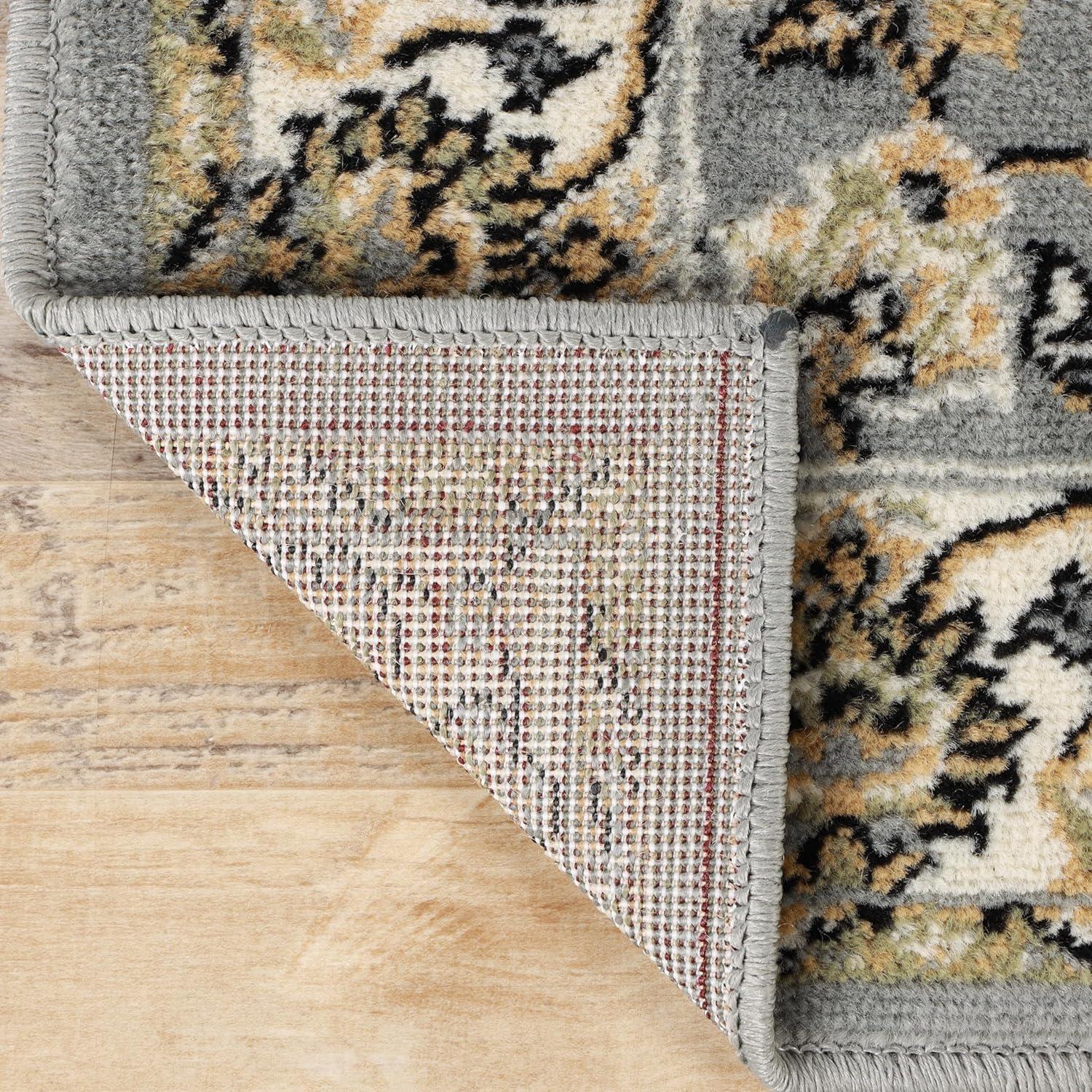 Superior Lille Traditional Floral Indoor Runner Rug, Grey, 2' 7" x 8'