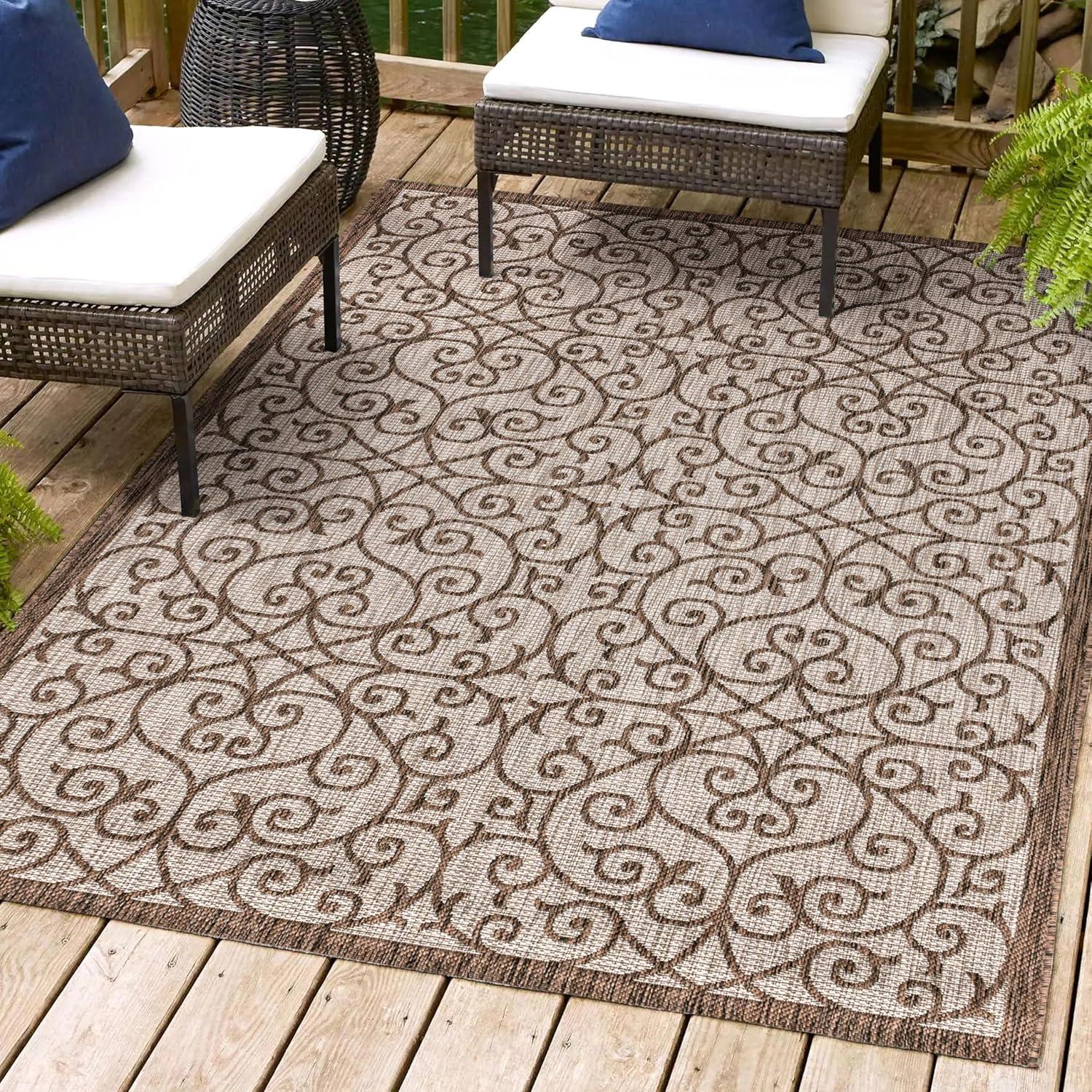 Madrid Vintage Filigree Textured Weave Indoor/Outdoor Area Rug - JONATHAN Y